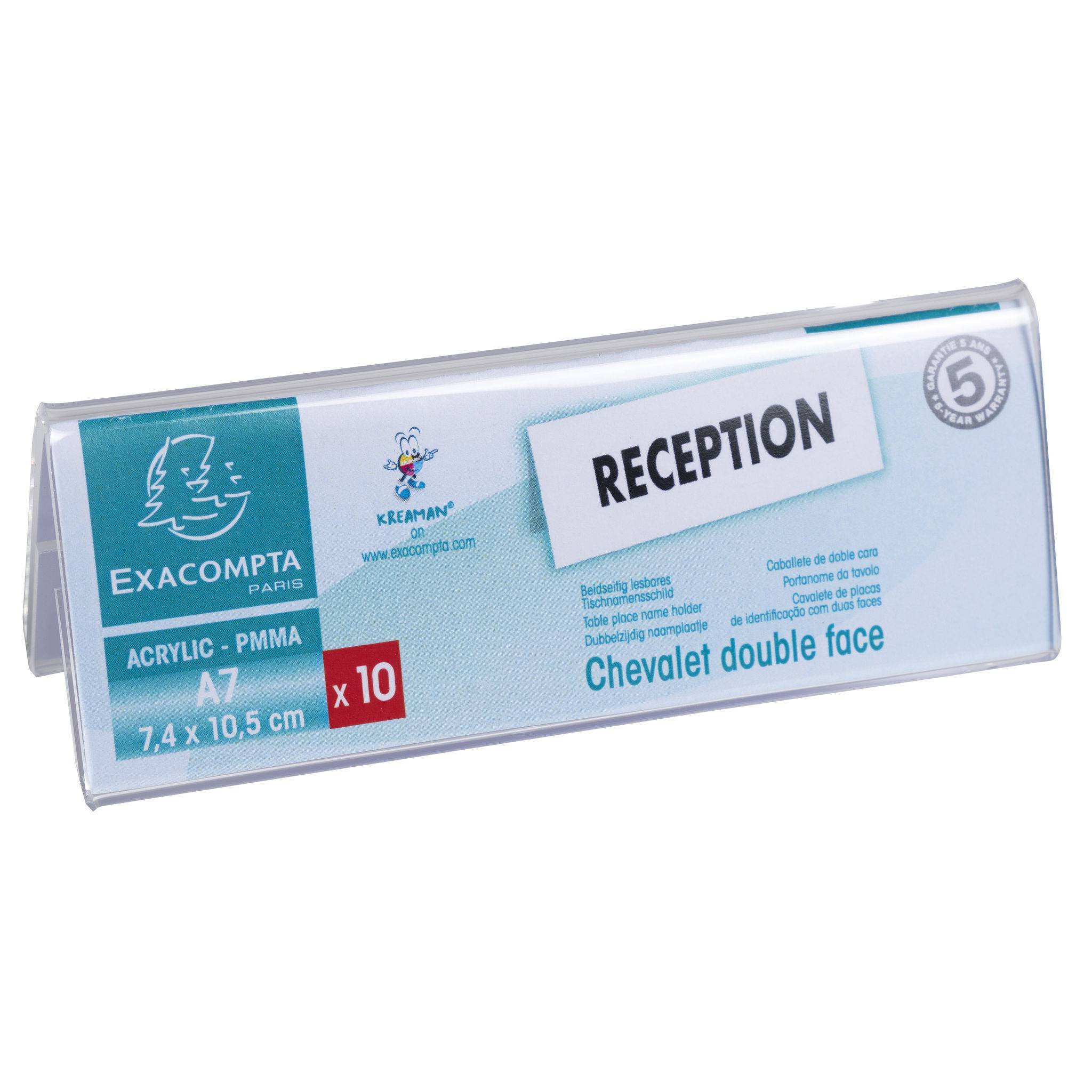 Exacompta 10x Set 10 Namensschildern für A7 beidseitig horizontal PMMA 87358D