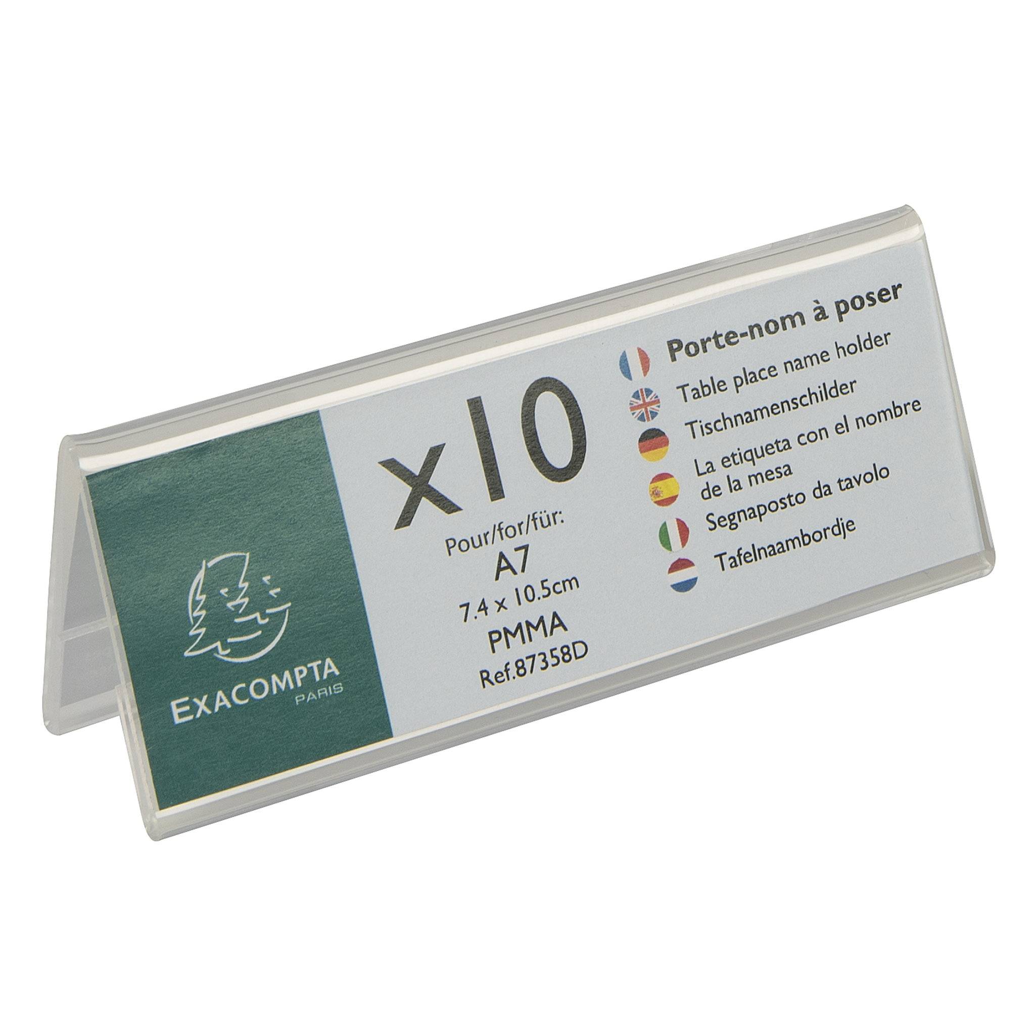 Exacompta 10x Set 10 Namensschildern für A7 beidseitig horizontal PMMA 87358D