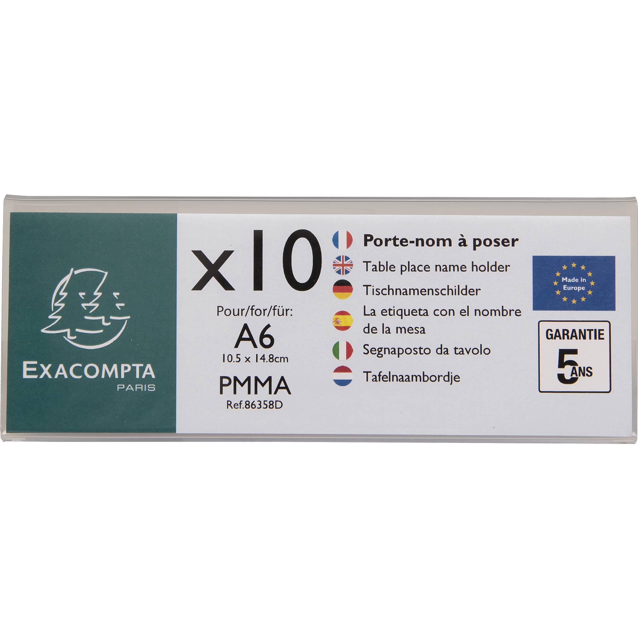 Exacompta 10x Set 10 Namensschildern für A6 beidseitig horizontal PMMA 86358D