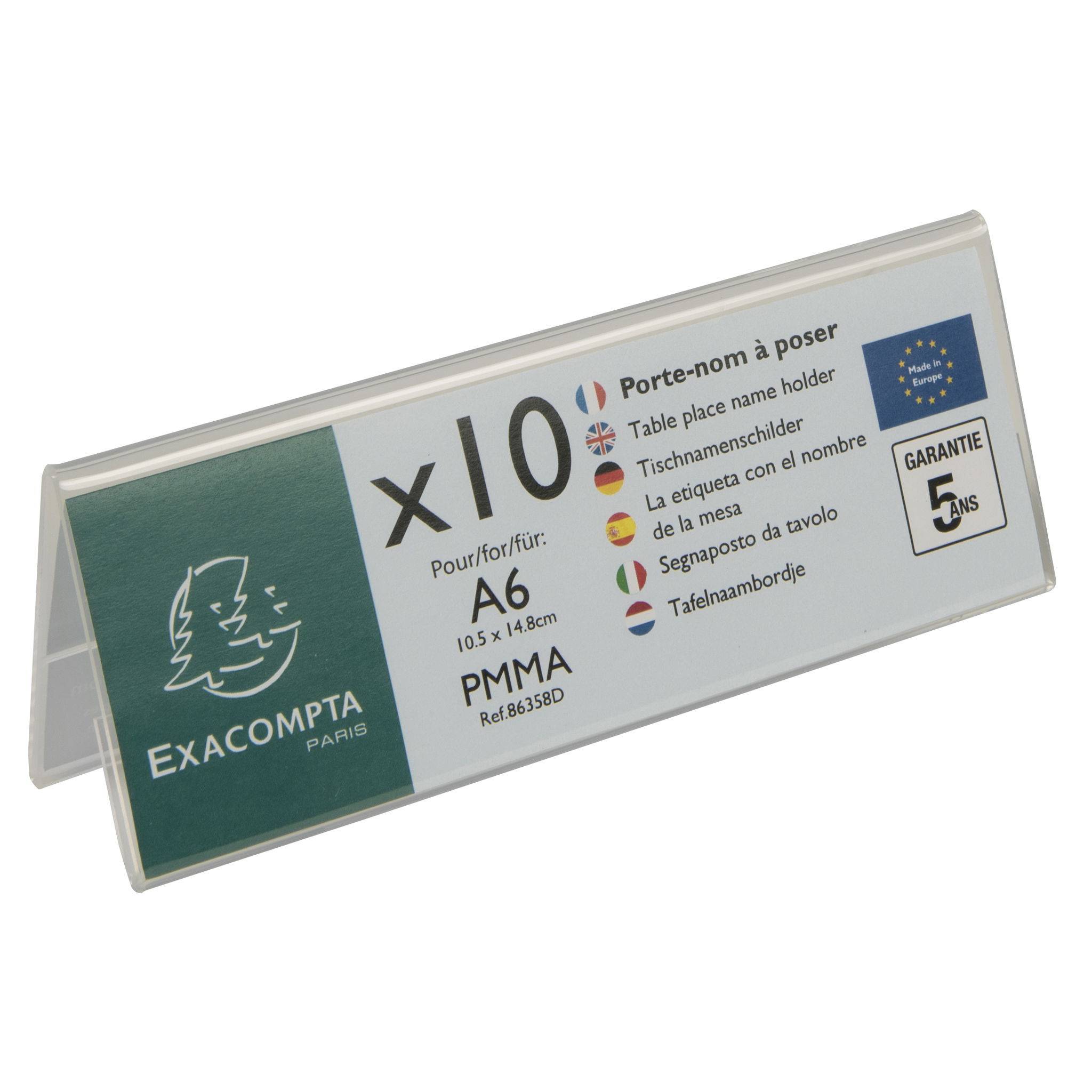 Exacompta 10x Set 10 Namensschildern für A6 beidseitig horizontal PMMA 86358D