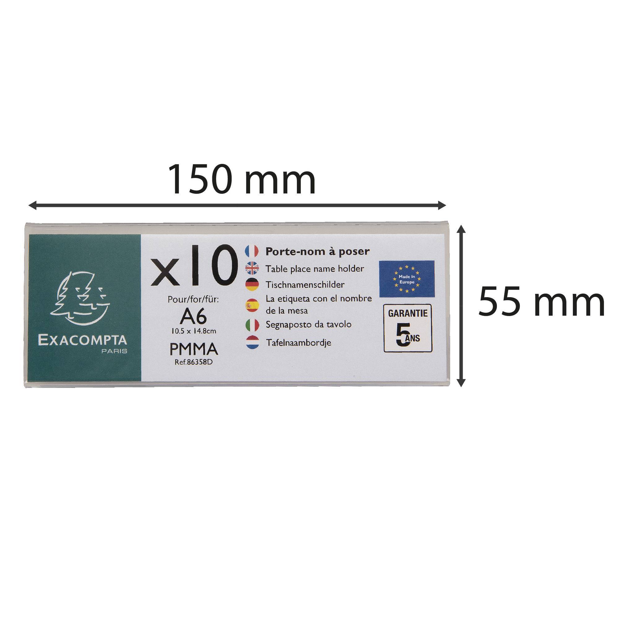 Exacompta 10x Set 10 Namensschildern für A6 beidseitig horizontal PMMA 86358D
