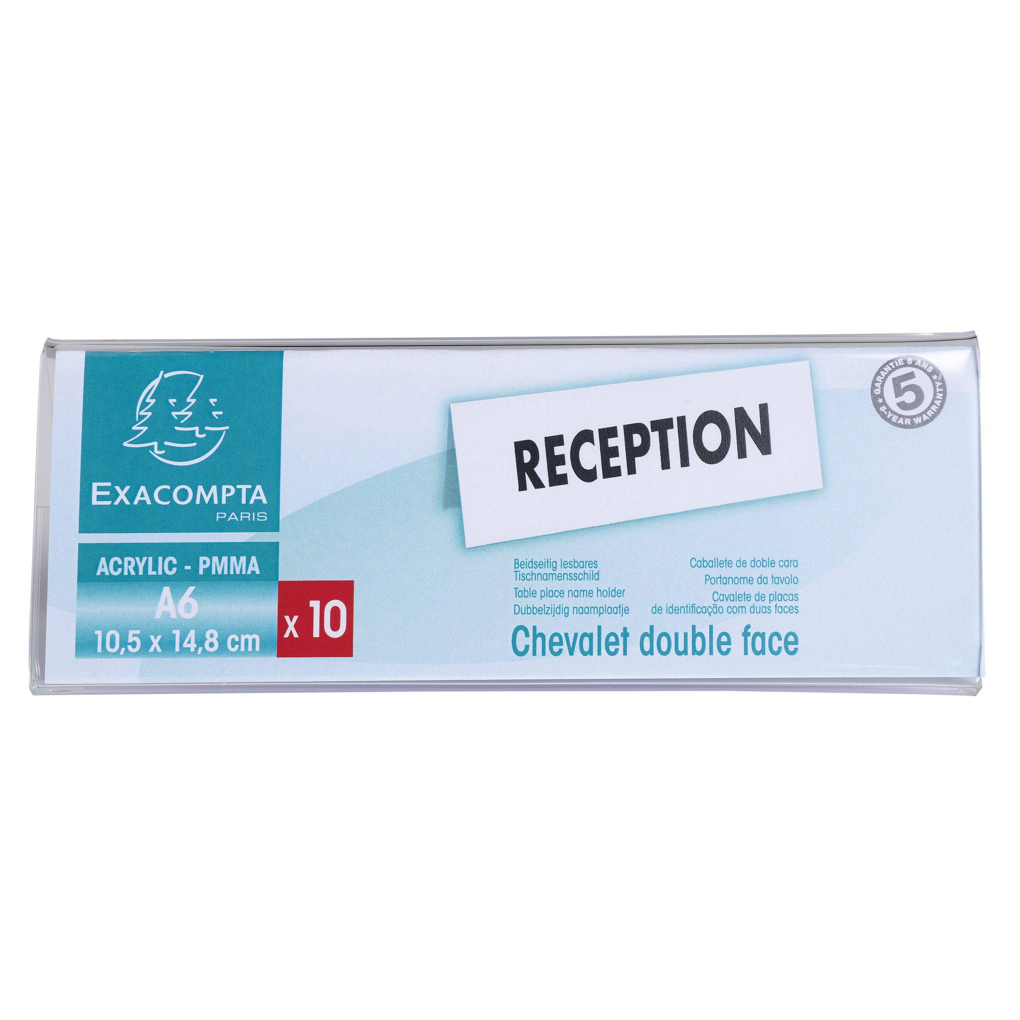 Exacompta 10x Set 10 Namensschildern für A6 beidseitig horizontal PMMA 86358D
