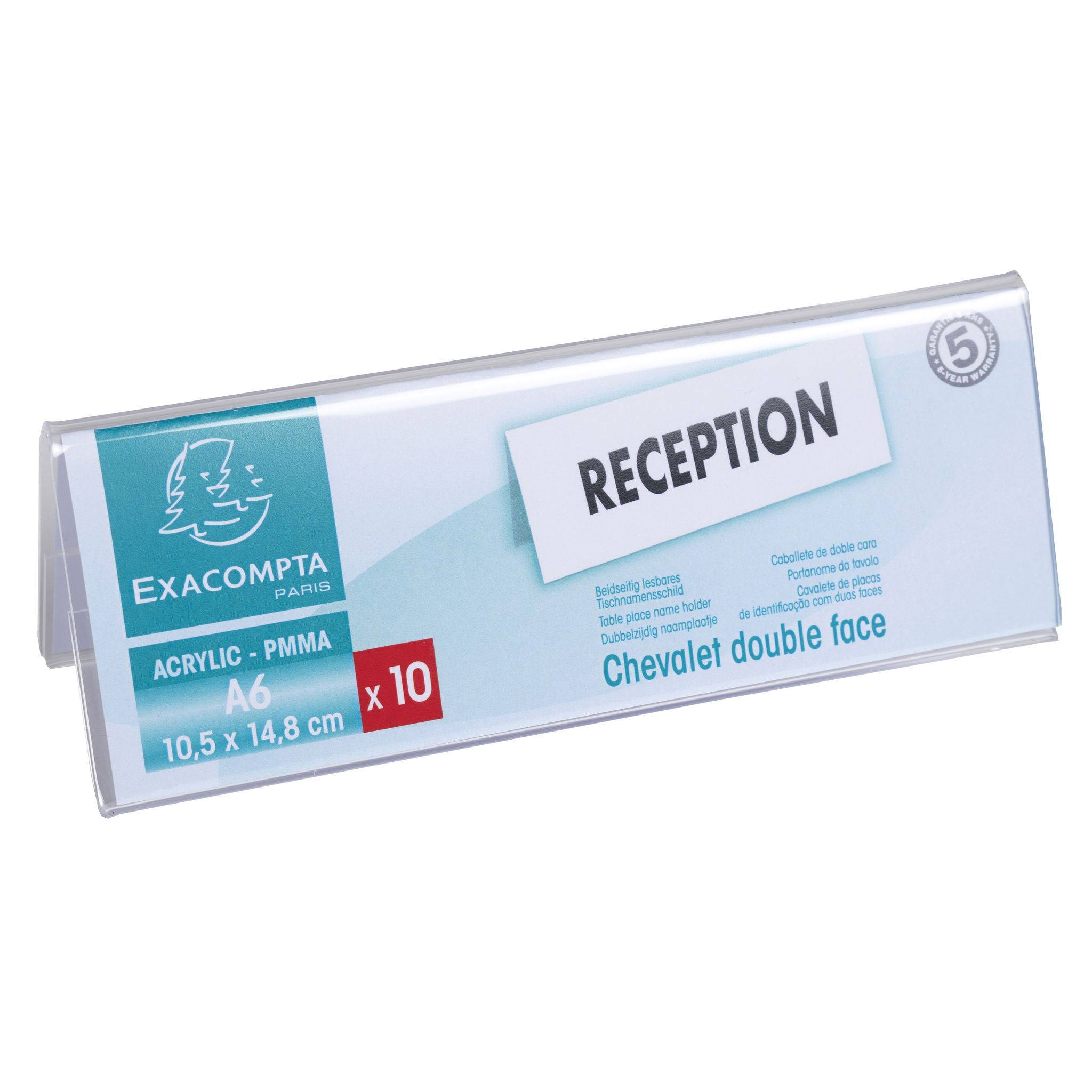 Exacompta 10x Set 10 Namensschildern für A6 beidseitig horizontal PMMA 86358D