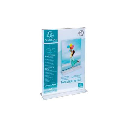 Klarer Acryl-Vertikalschild-Halter zur Anzeige eines A4-Posters auf einem Ständer mit Exacompta-Branding und Text „Porte visuel vertical