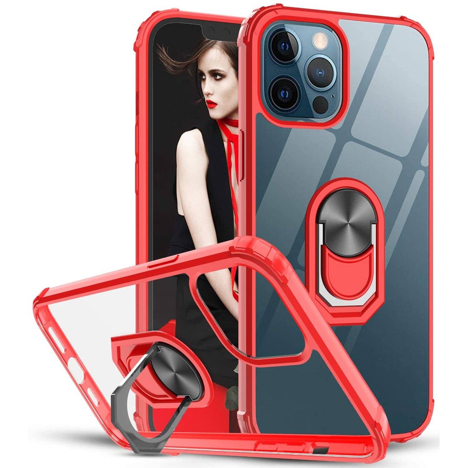 360 Grad Ringhalter Handytasche Abdeckung magnetische Stoßstange Schutzhülle für Samsung Galaxy S22 Ultra (SM-908B) Rot
