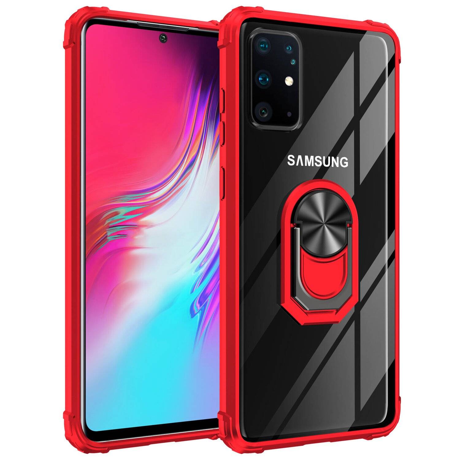 360 Grad Ringhalter Handytasche Abdeckung magnetische Stoßstange Schutzhülle für Samsung Galaxy S22 Ultra (SM-908B) Rot
