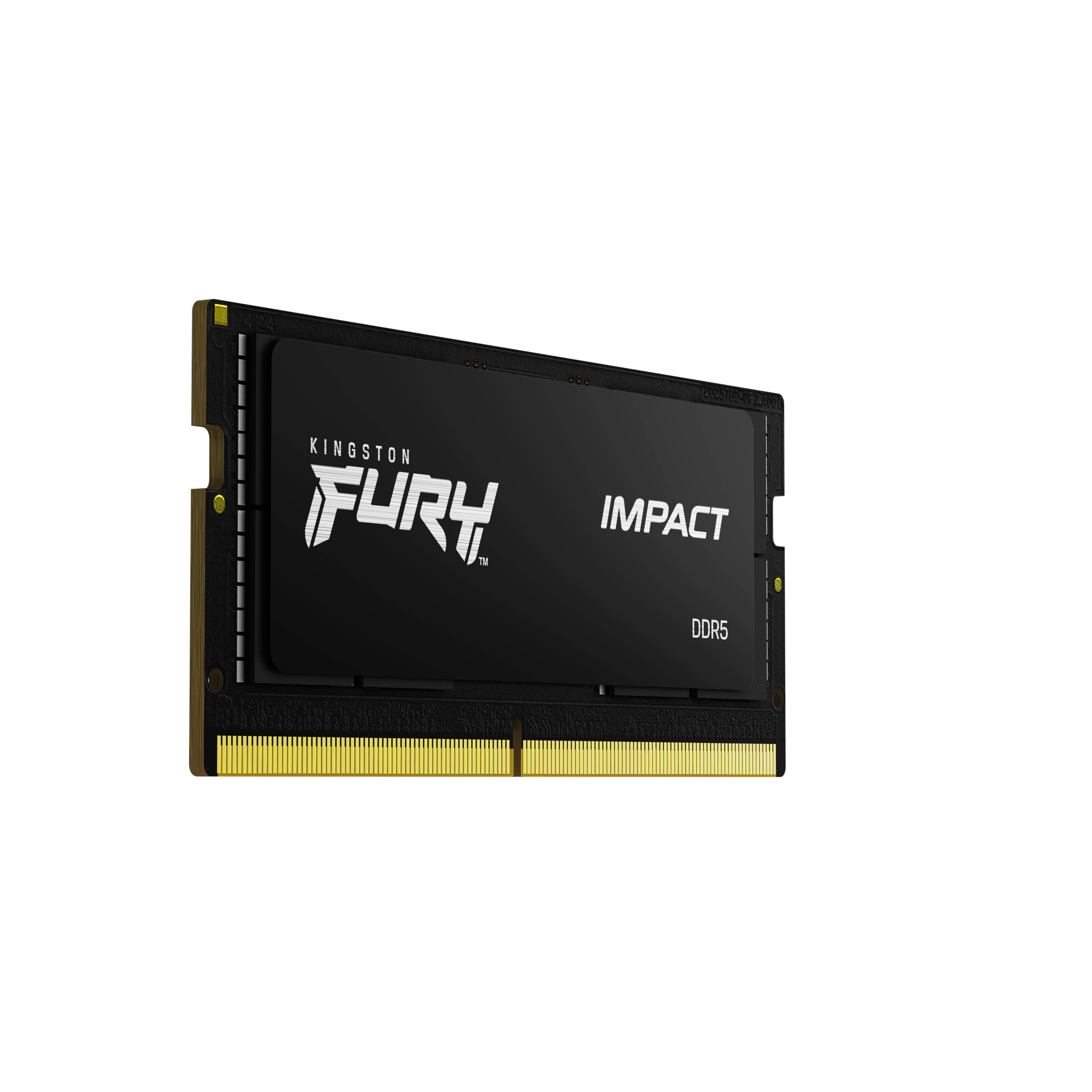 Kingston FURY Impact DDR5 Laptop-RAM-Modul auf schwarzem Hintergrund dargestellt.