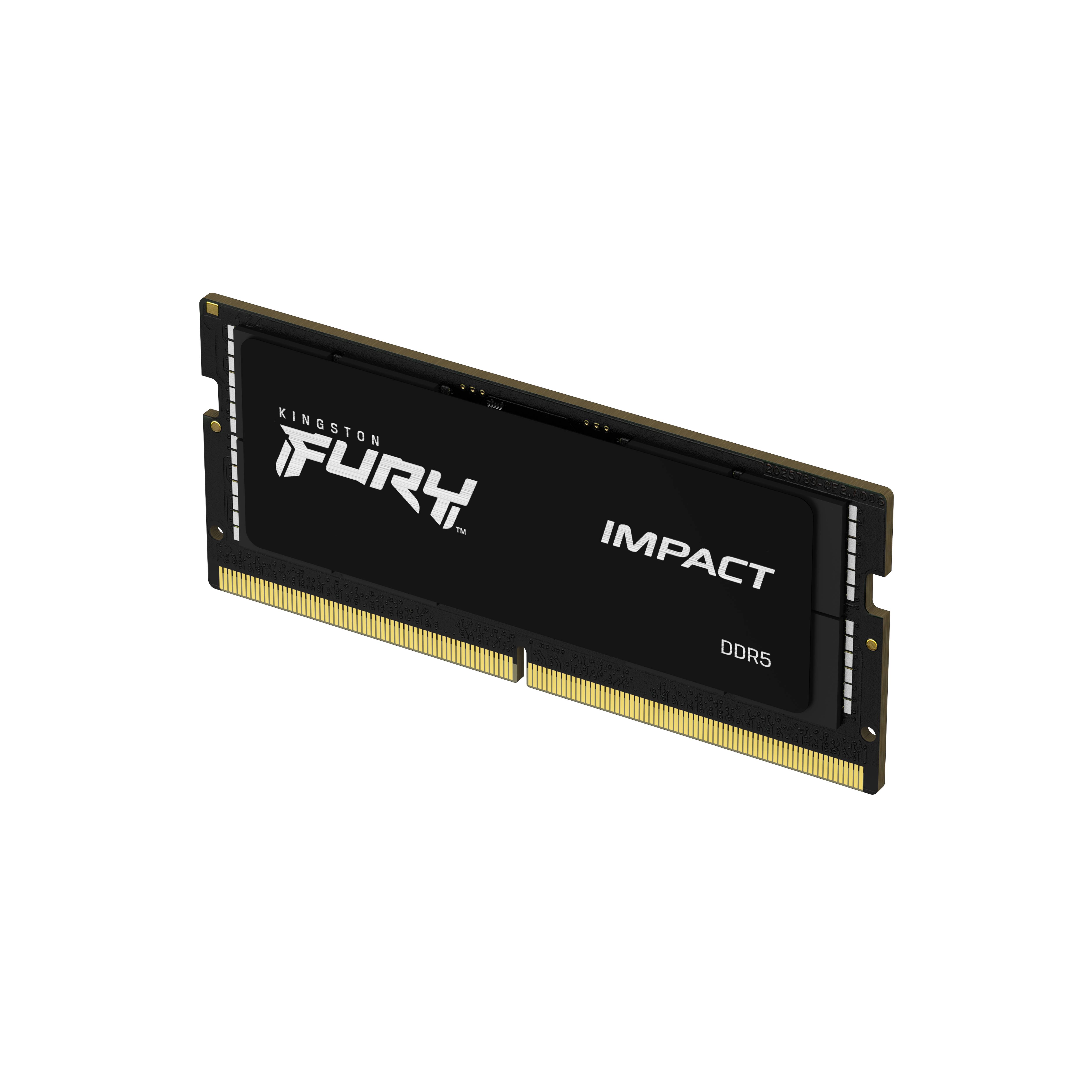 Kingston FURY Impact DDR5-Laptop-Speichermodul auf weißem Hintergrund dargestellt.