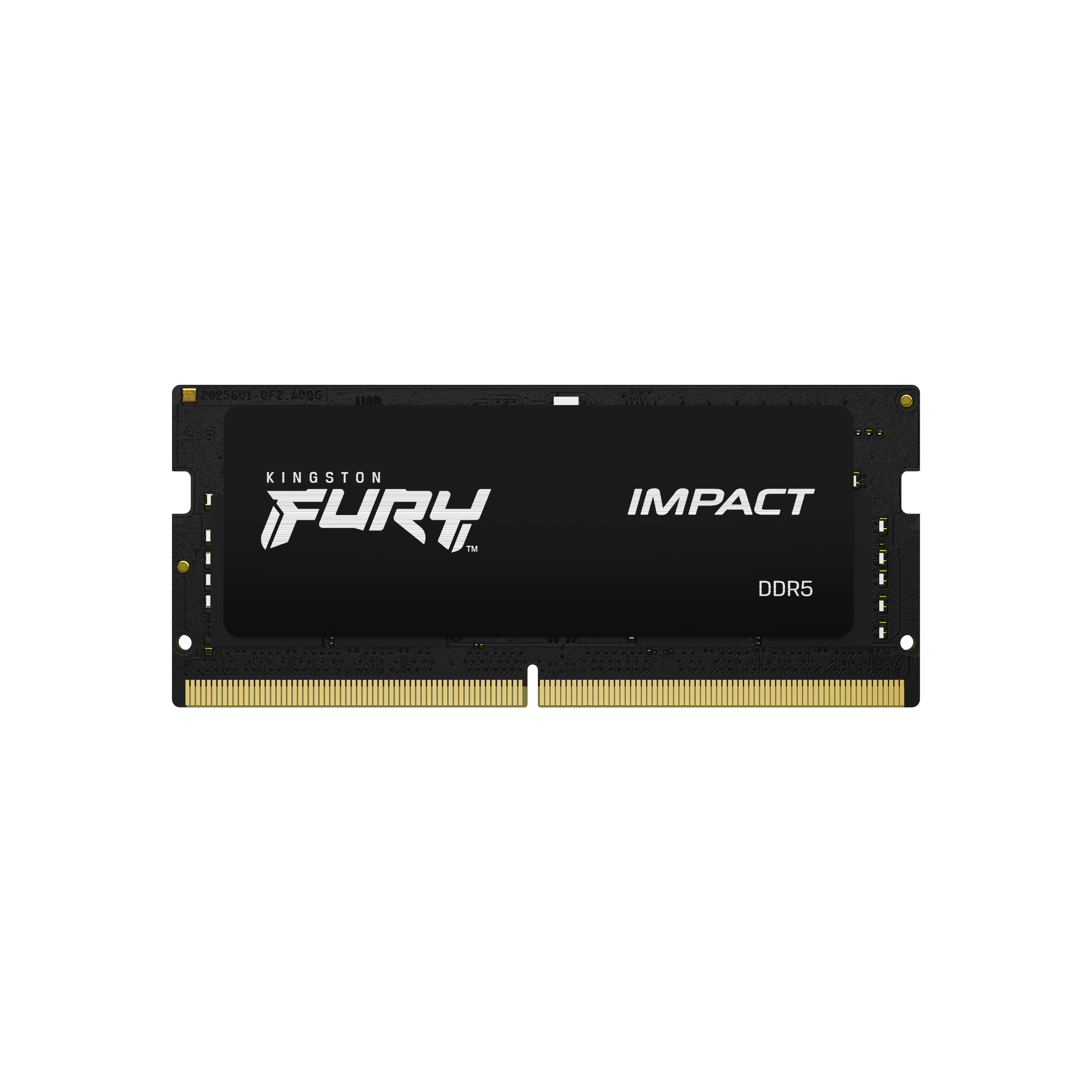 Kingston Fury Impact DDR5-Laptop-RAM-Modul, Vorderansicht auf weißem Hintergrund.
