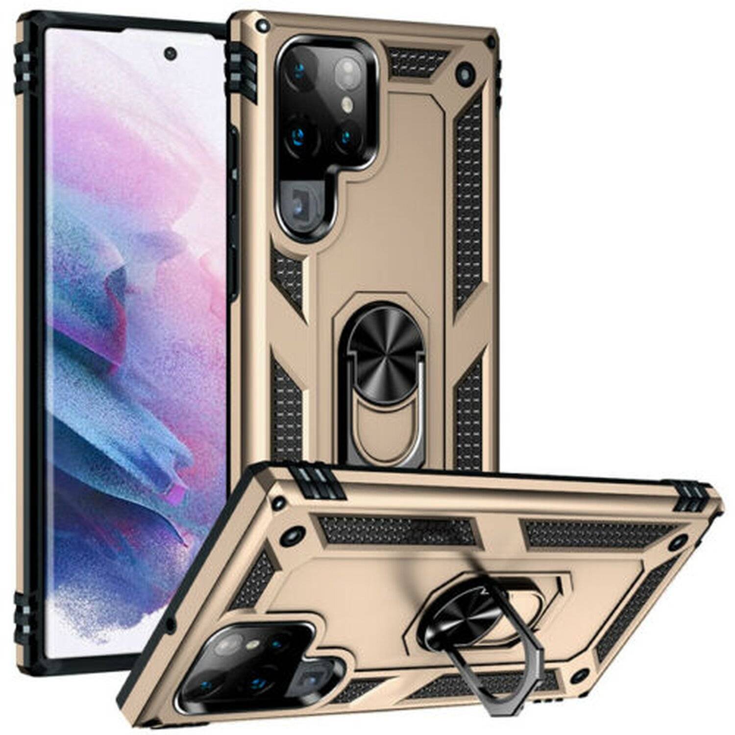 Slim Case mit 360 Grad Ring Ständer Kickstand Handyhülle Magnetische Autohalterung für Samsung Galaxy S21 FE Gold