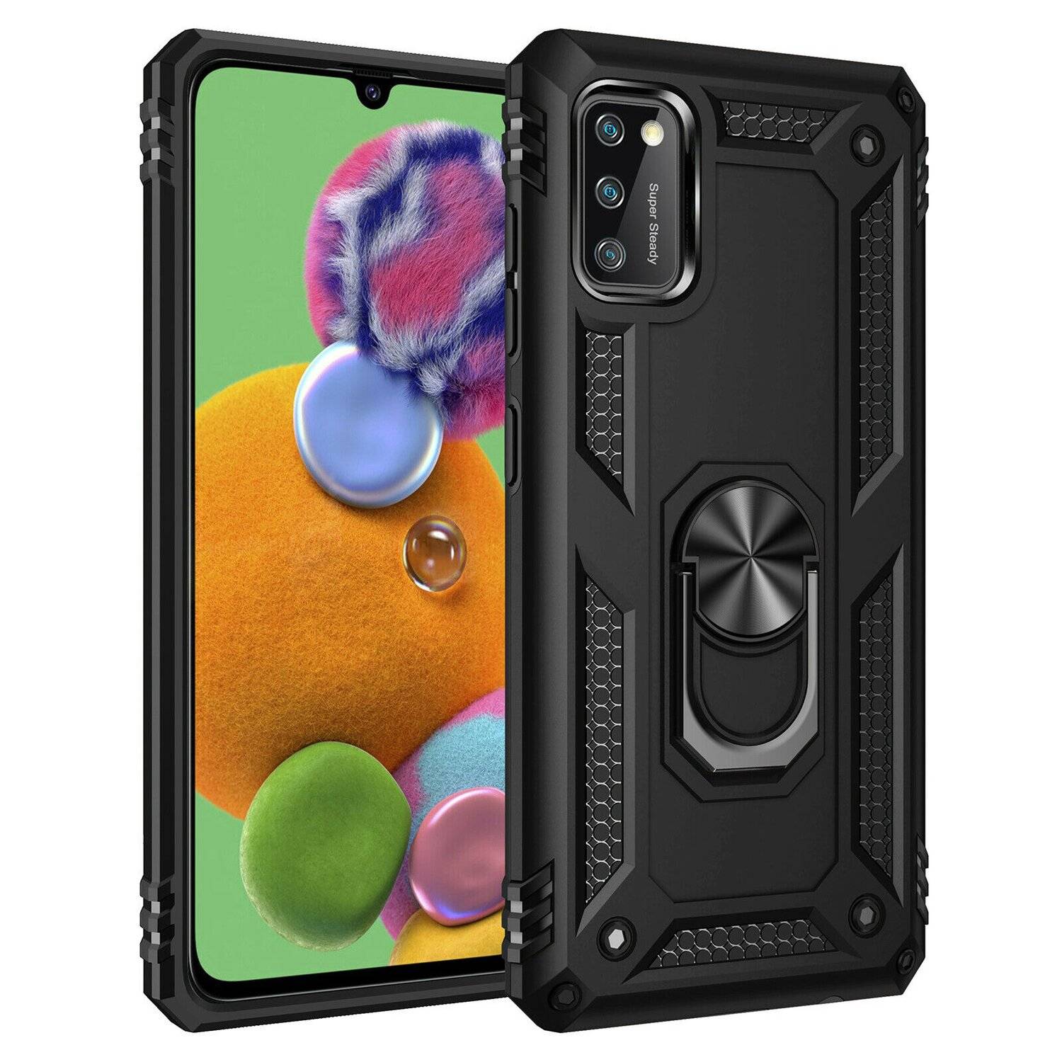 Slim Case mit 360 Grad Ring Ständer Kickstand Handyhülle Magnetische Autohalterung für Samsung Galaxy S22 Ultra Schwarz