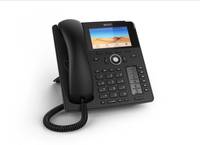 Schwarzes Bürotischtelefon mit Hörer, Tastenfeld und kleinem Farbdisplay