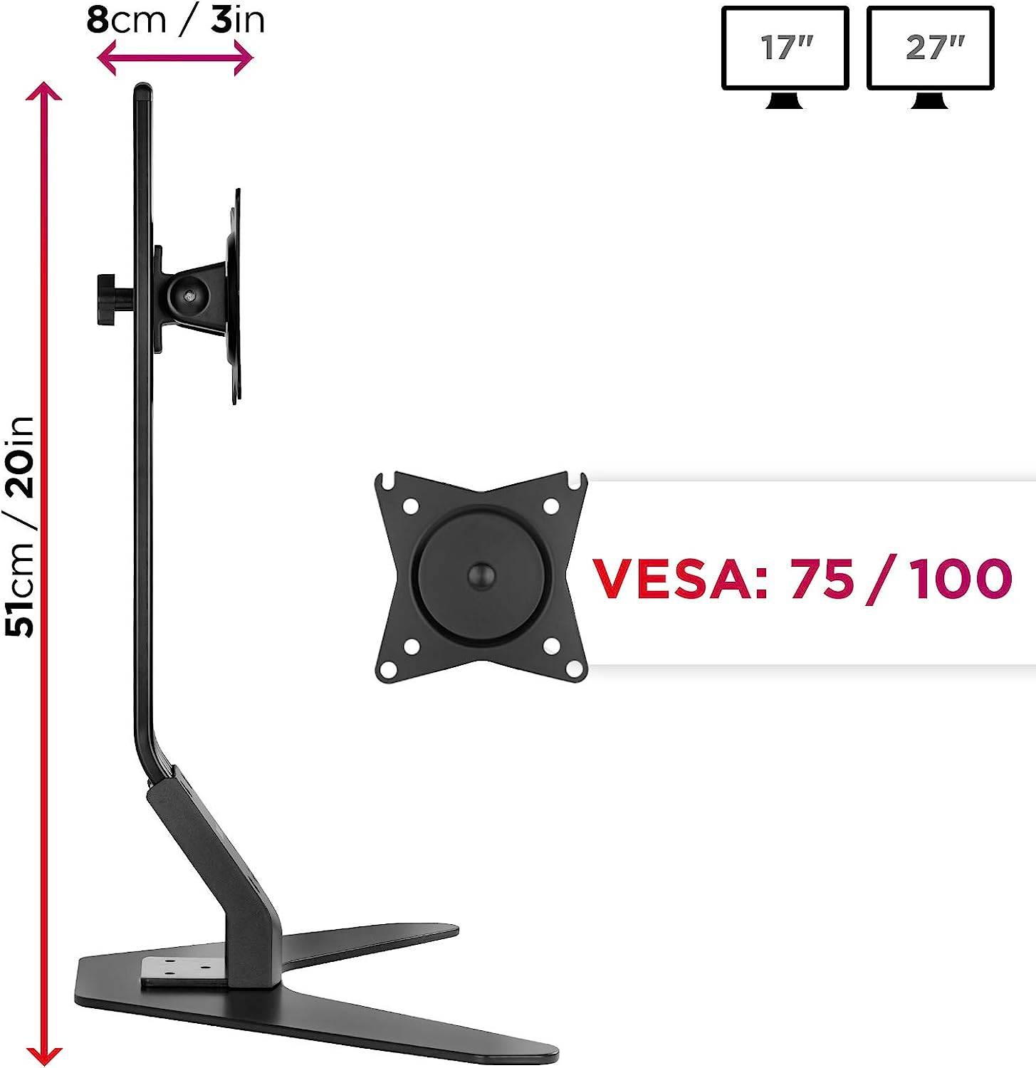 Duronic DM12D1 Monitorfuß bis 27 Zoll - 8kg Kapazität - Verstellbar in Höhe und Neigung - VESA 75/100
