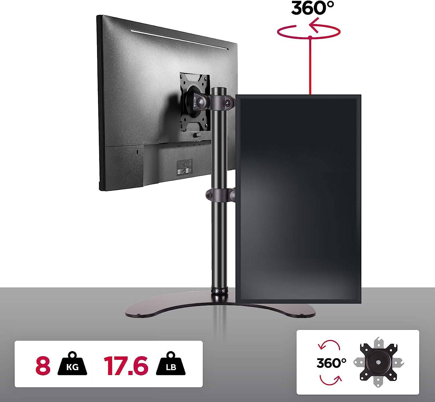 Duronic DM15D1 Monitorfuß für 32 Zoll - 8kg Kapazität - Verstellbar in Höhe, Neigung und Drehung - VESA 75/100