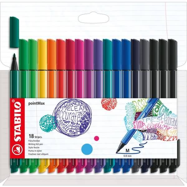 STABILO pointMax, Mehrfarbig, Medium, Mehrfarbig, Rund, Tinte auf Wasserbasis, Nylon-Filz