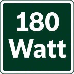 180 Watt' in weißer Schrift auf grünem Hintergrund.