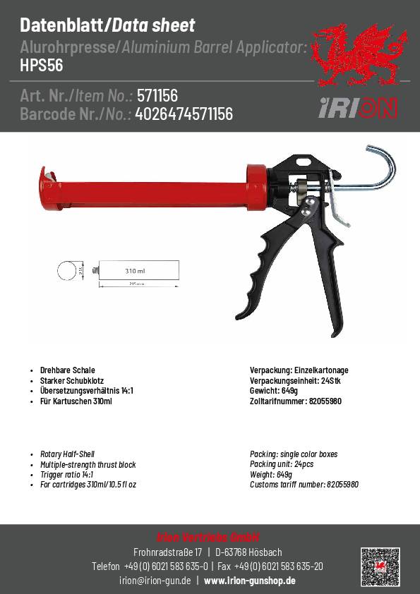 Kartuschenpresse HPS56 Alu.drehb.Schale IRION