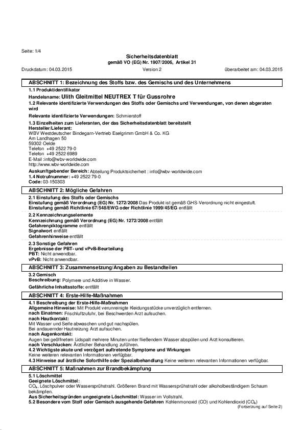 Gleitmittel NEUTREX T gräulich Einsatzgebiet f.Gussrohre 500ml Tube ULITH