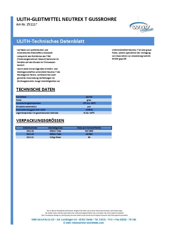 Gleitmittel NEUTREX T gräulich Einsatzgebiet f.Gussrohre 500ml Tube ULITH