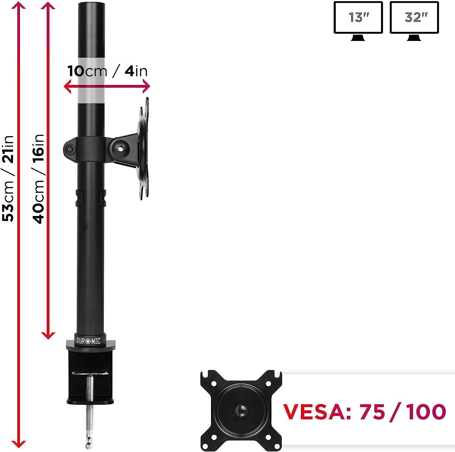 Duronic DM151X1 Monitorhalterung bis 32 Zoll - 8kg Kapazität - Verstellbar in Höhe, Neigung und Drehung - VESA 75/100