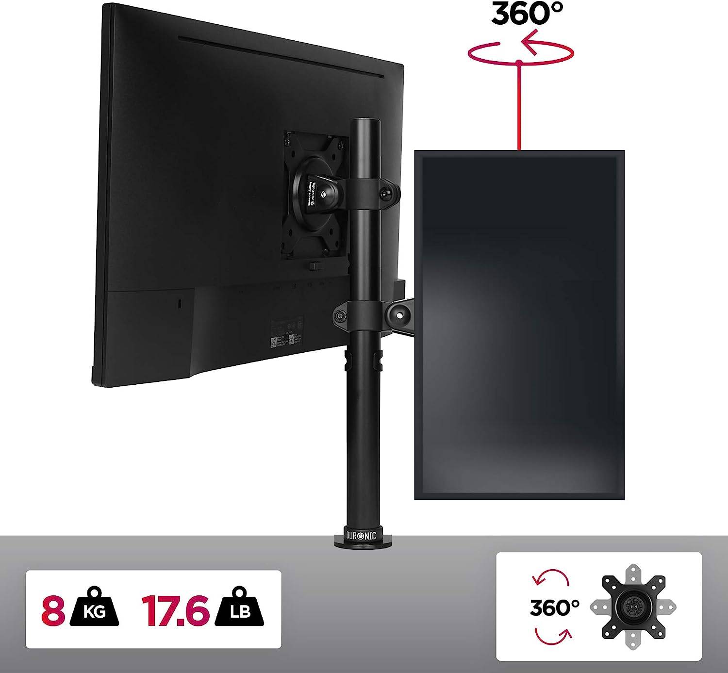 Duronic DM151X1 Monitorhalterung bis 32 Zoll - 8kg Kapazität - Verstellbar in Höhe, Neigung und Drehung - VESA 75/100