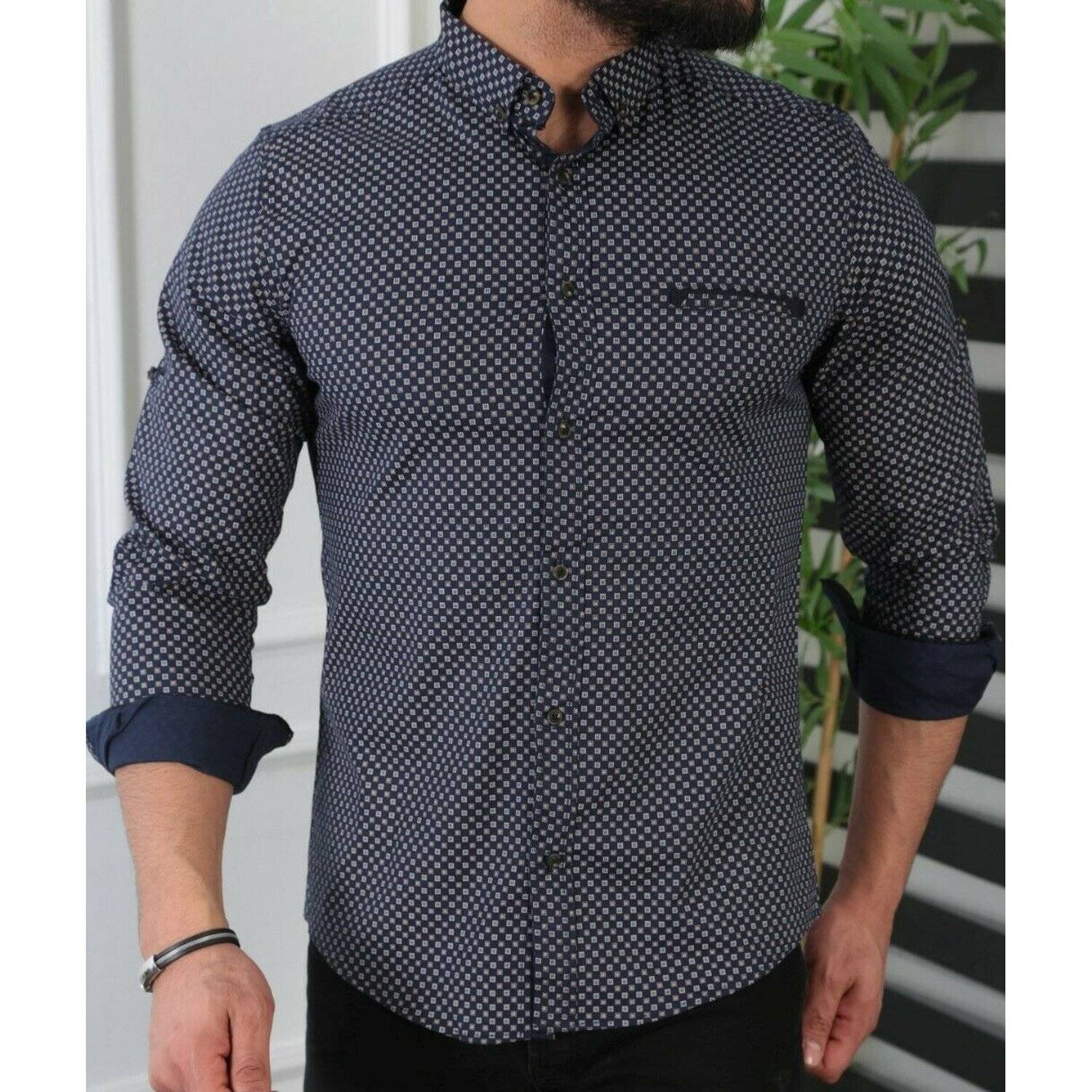 Megaman H-1900 Langarmhemd Herren designer Premium Megaman Hemd Slim-Fit Business Hochzeit Shirt Größe 3XL Dunkelblau