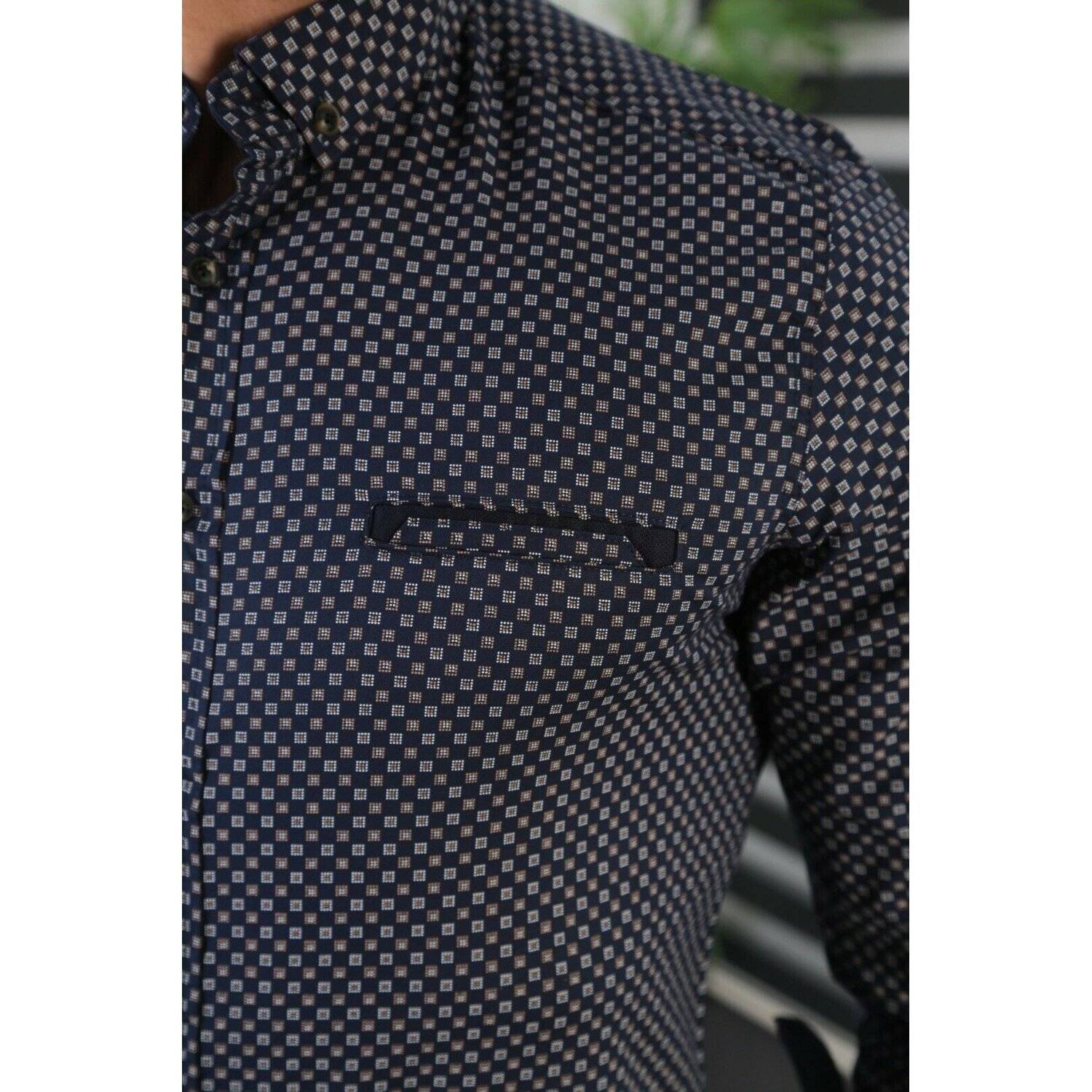 Megaman H-1900 Langarmhemd Herren designer Premium Megaman Hemd Slim-Fit Business Hochzeit Shirt Größe 3XL Dunkelblau