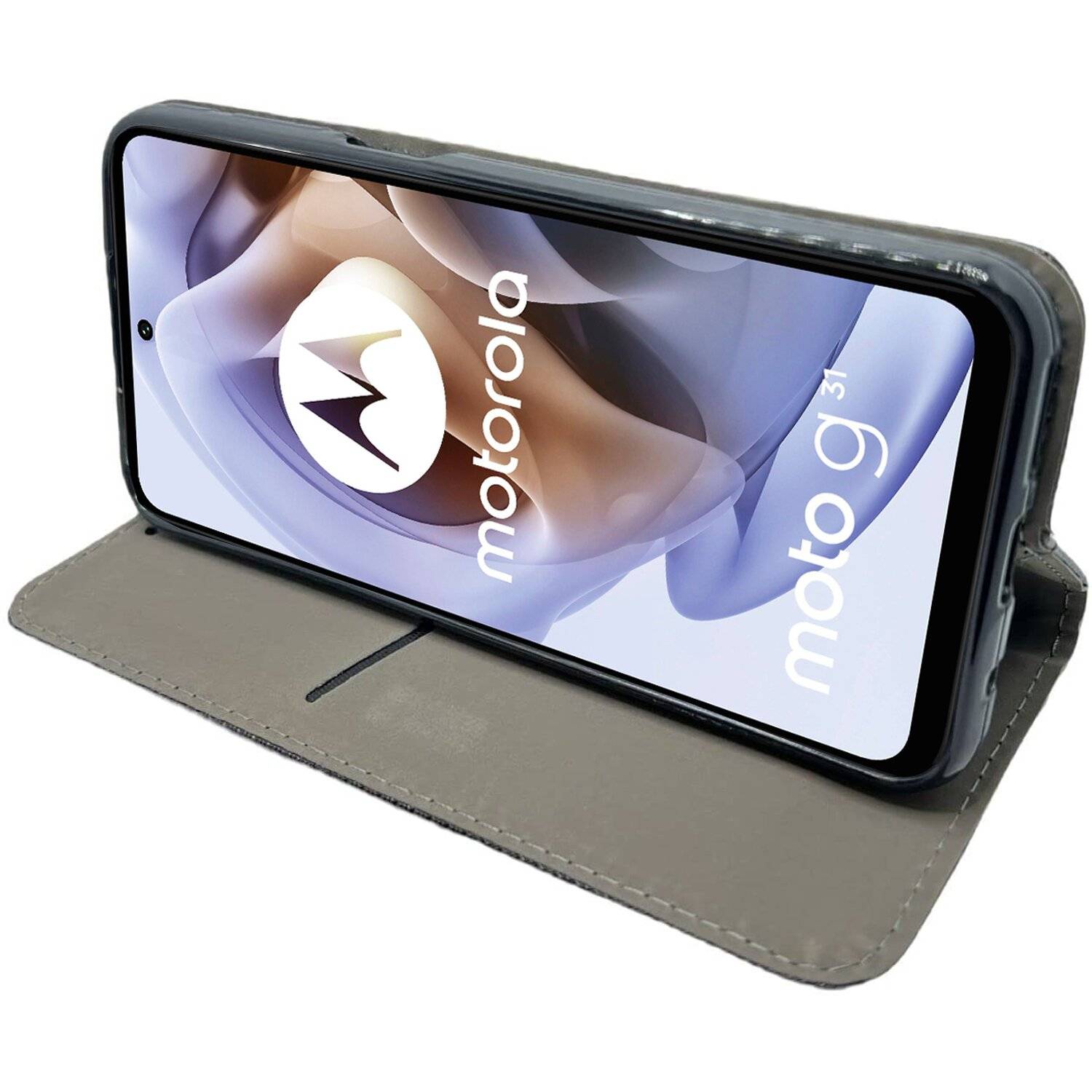 Elegante Buch-Tasche Hülle Smart Magnet für MOTOROLA MOTO G31 Leder Optik Wallet Book-Style Cover Schale in Schwarz