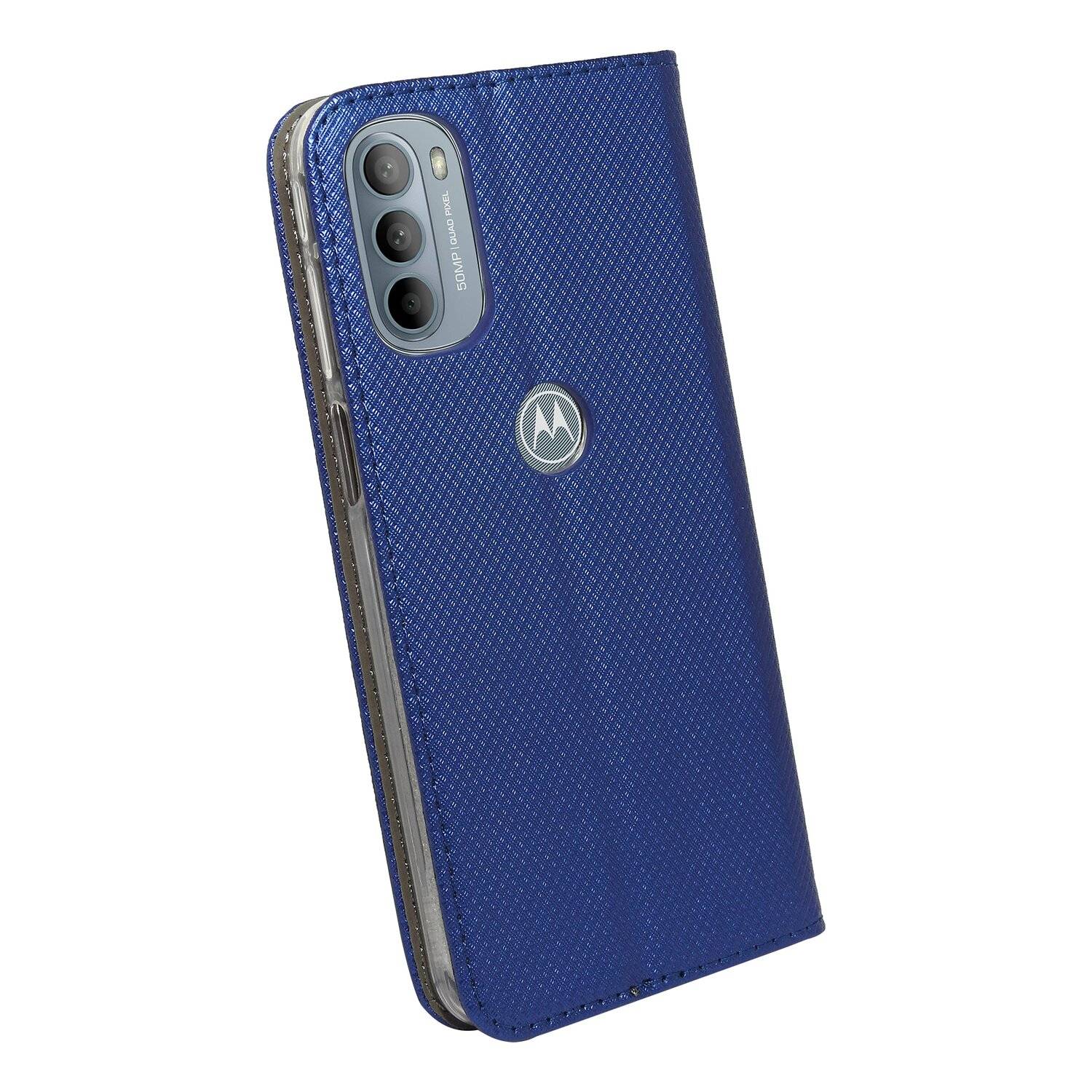 Elegante Buch-Tasche Hülle Smart Magnet für MOTOROLA MOTO G31 Leder Optik Wallet Book-Style Cover Schale in Blau