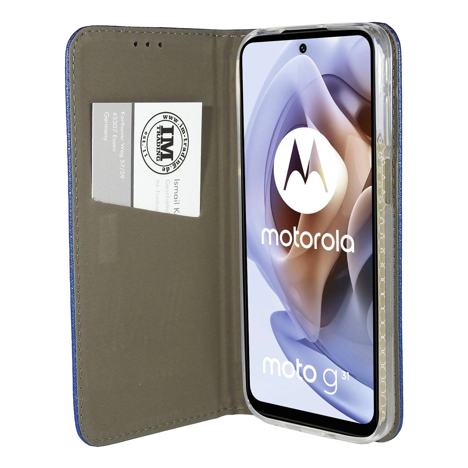 Elegante Buch-Tasche Hülle Smart Magnet für MOTOROLA MOTO G31 Leder Optik Wallet Book-Style Cover Schale in Blau