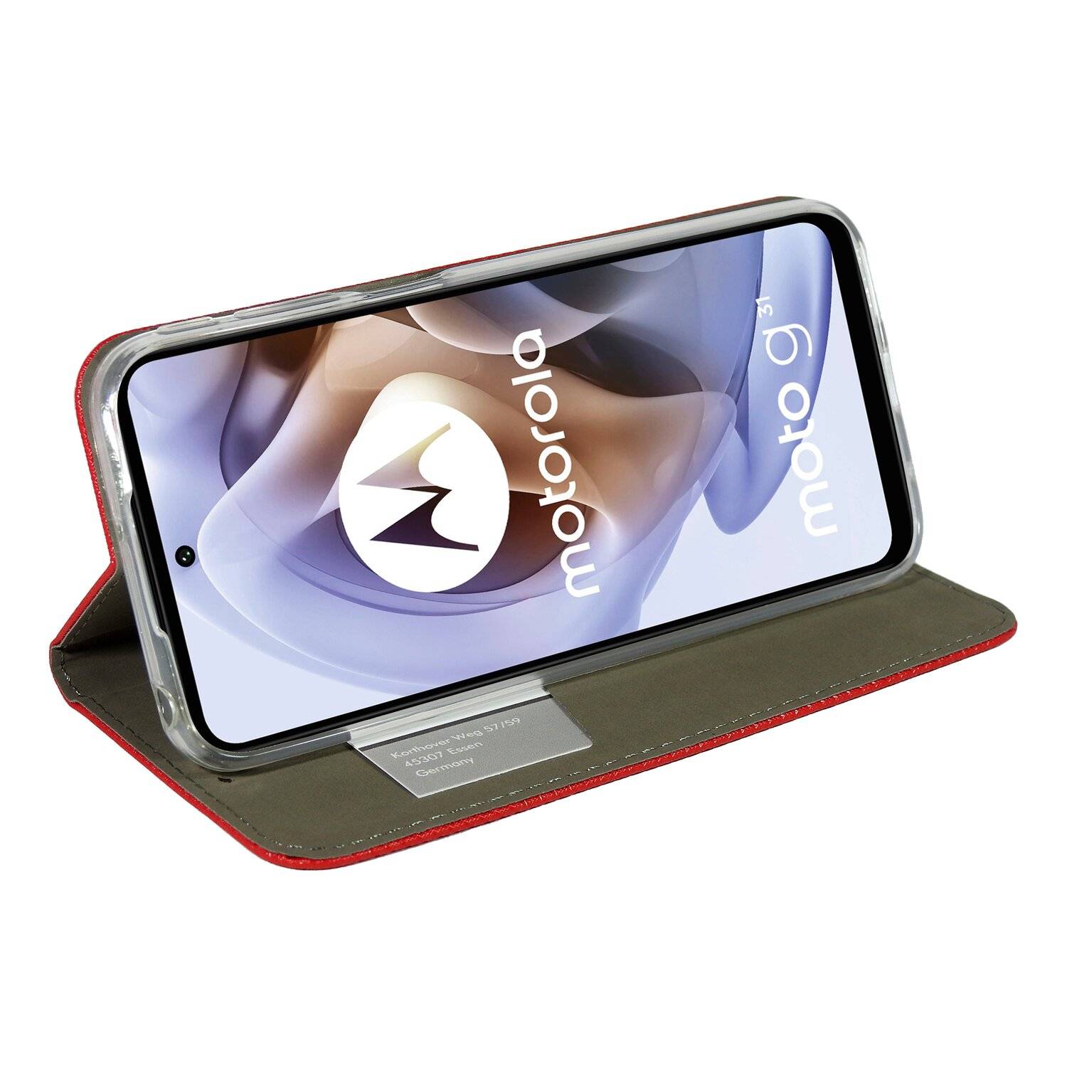 Elegante Buch-Tasche Hülle Smart Magnet für MOTOROLA MOTO G31 Leder Optik Wallet Book-Style Cover Schale in Rot