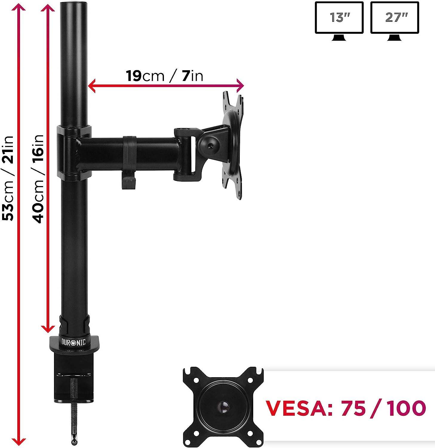 Duronic DM251X2 Monitorhalterung für 27 Zoll - 8kg Kapazität - Verstellbar in Höhe, Neigung und Drehung - VESA 75/100