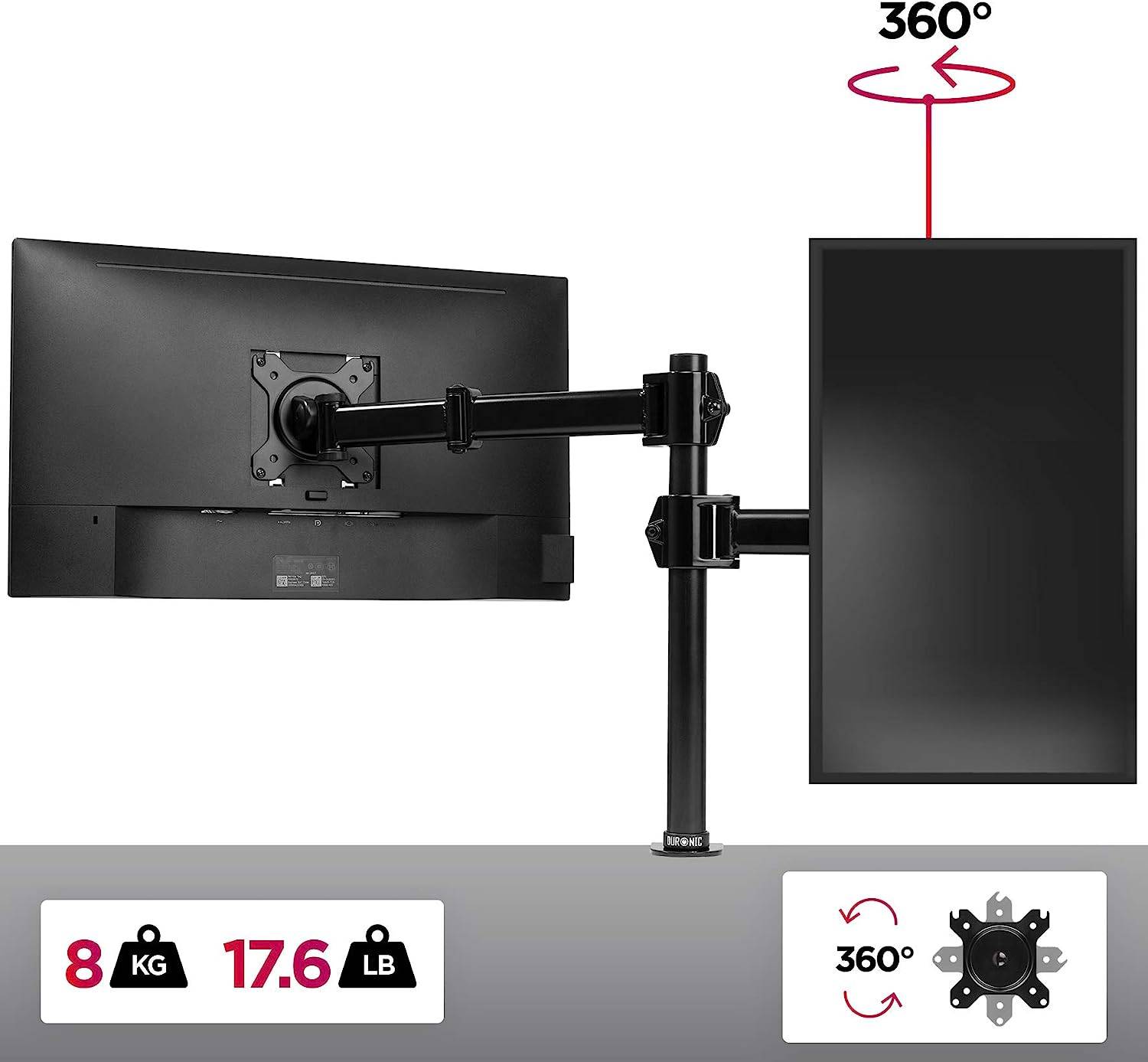 Duronic DM251X3 BK Monitorhalterung für 27" - 8kg Kapazität - Verstellbar in Höhe, Neigung und Drehung - VESA 75/100
