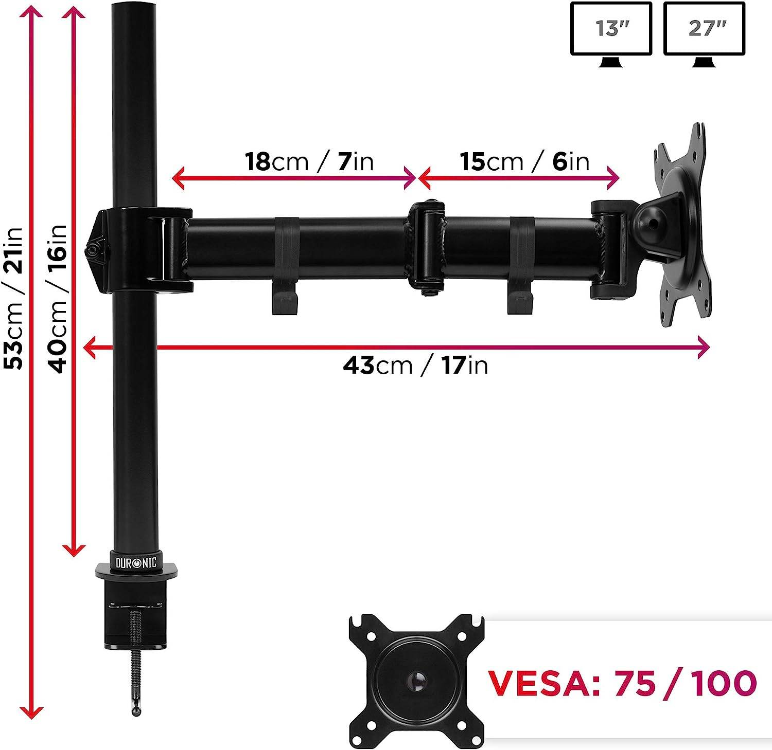Duronic DM251X3 BK Monitorhalterung für 27" - 8kg Kapazität - Verstellbar in Höhe, Neigung und Drehung - VESA 75/100
