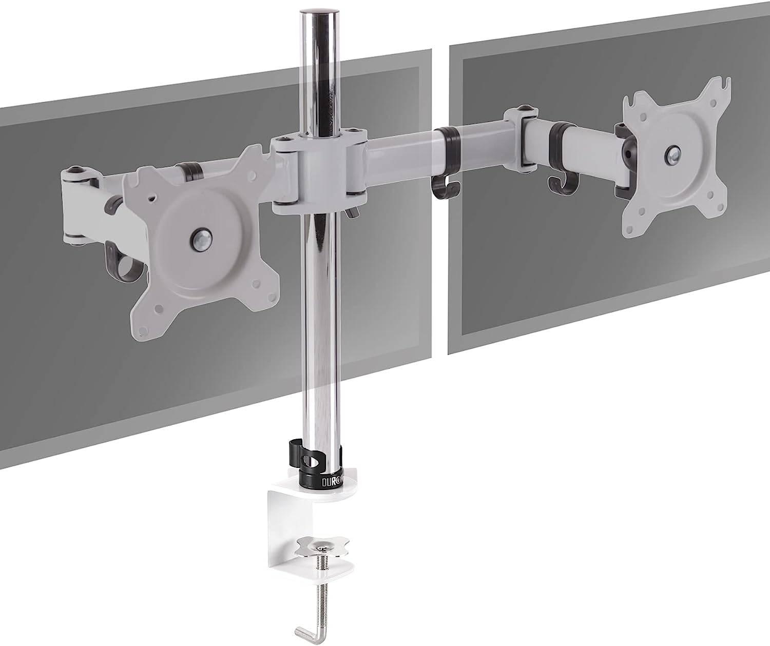 Duronic DM252 WE Monitorhalterung für zwei 27" - 8kg Kapazität - Verstellbar in Höhe, Neigung und Drehung - VESA 75/100