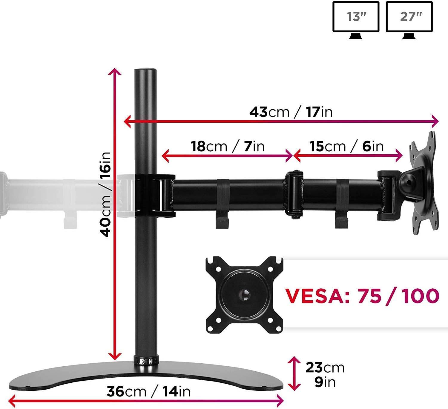 Duronic DM25D2 Monitorfuß für zwei 27" - 8kg Kapazität - Verstellbar in Höhe, Neigung und Drehung - VESA 75/100