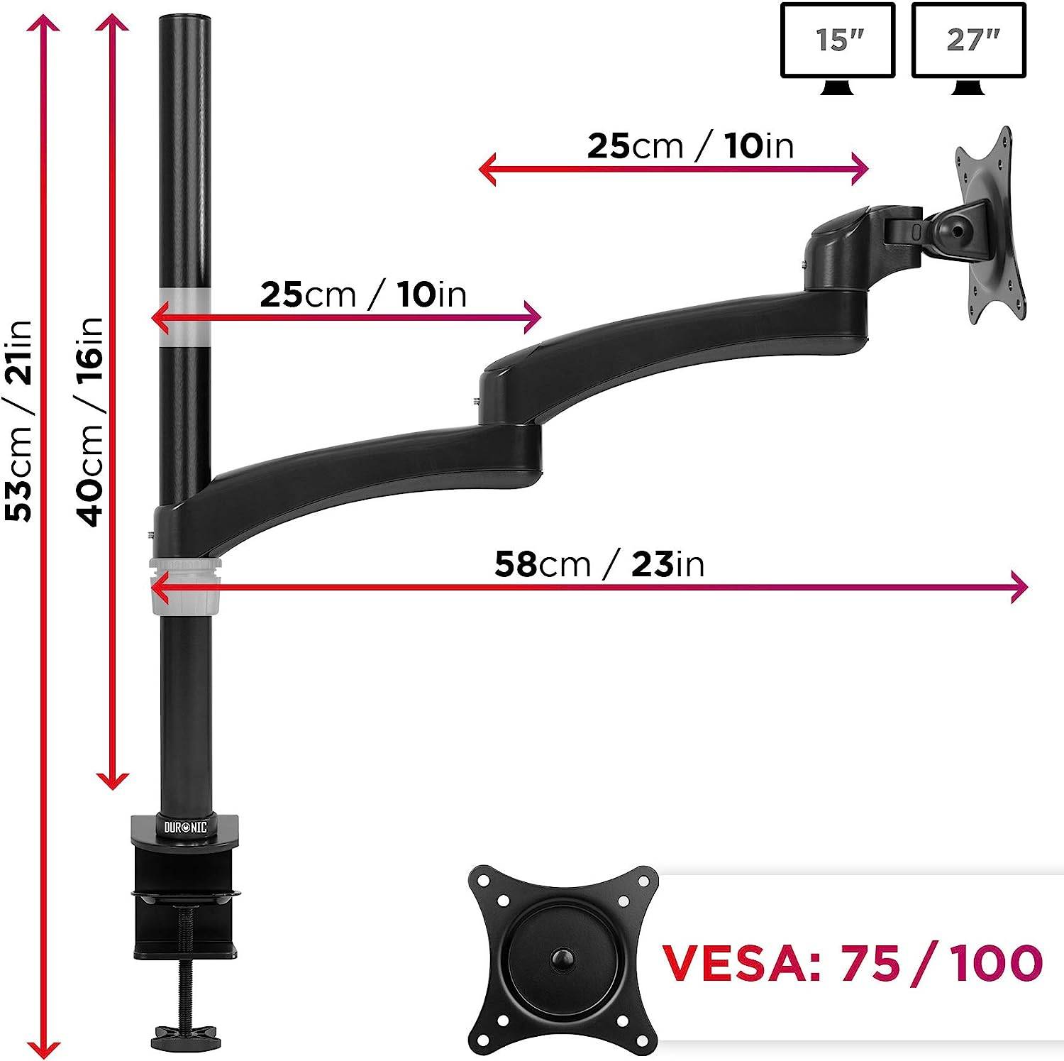 Duronic DM451X3 Monitorhalterung für 27" - 13,8kg Kapazität - Verstellbar in Höhe, Neigung und Drehung - VESA 75/100