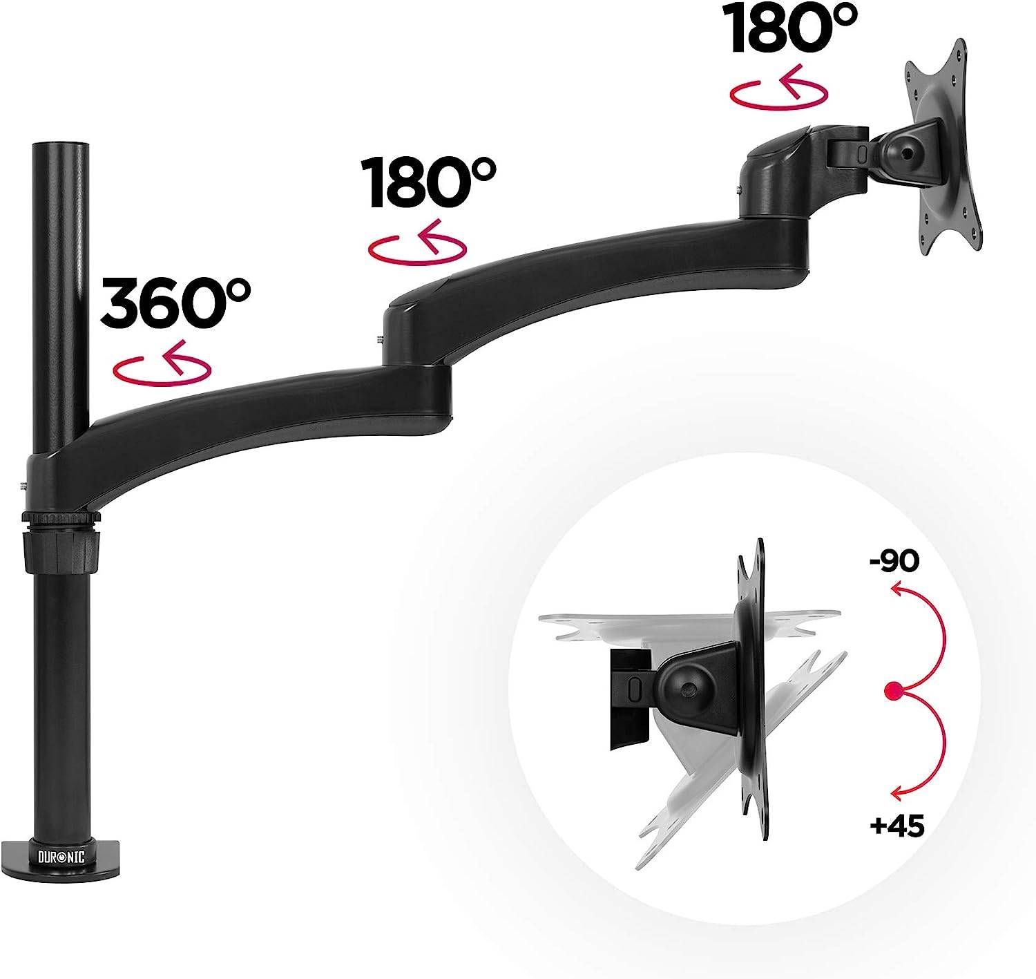 Duronic DM451X3 Monitorhalterung für 27" - 13,8kg Kapazität - Verstellbar in Höhe, Neigung und Drehung - VESA 75/100