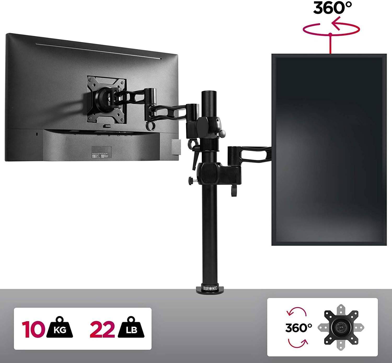 Duronic DM351X3 BK Monitorhalterung für 27" - 10kg Kapazität - Verstellbar in Höhe, Neigung und Drehung - VESA 75/100