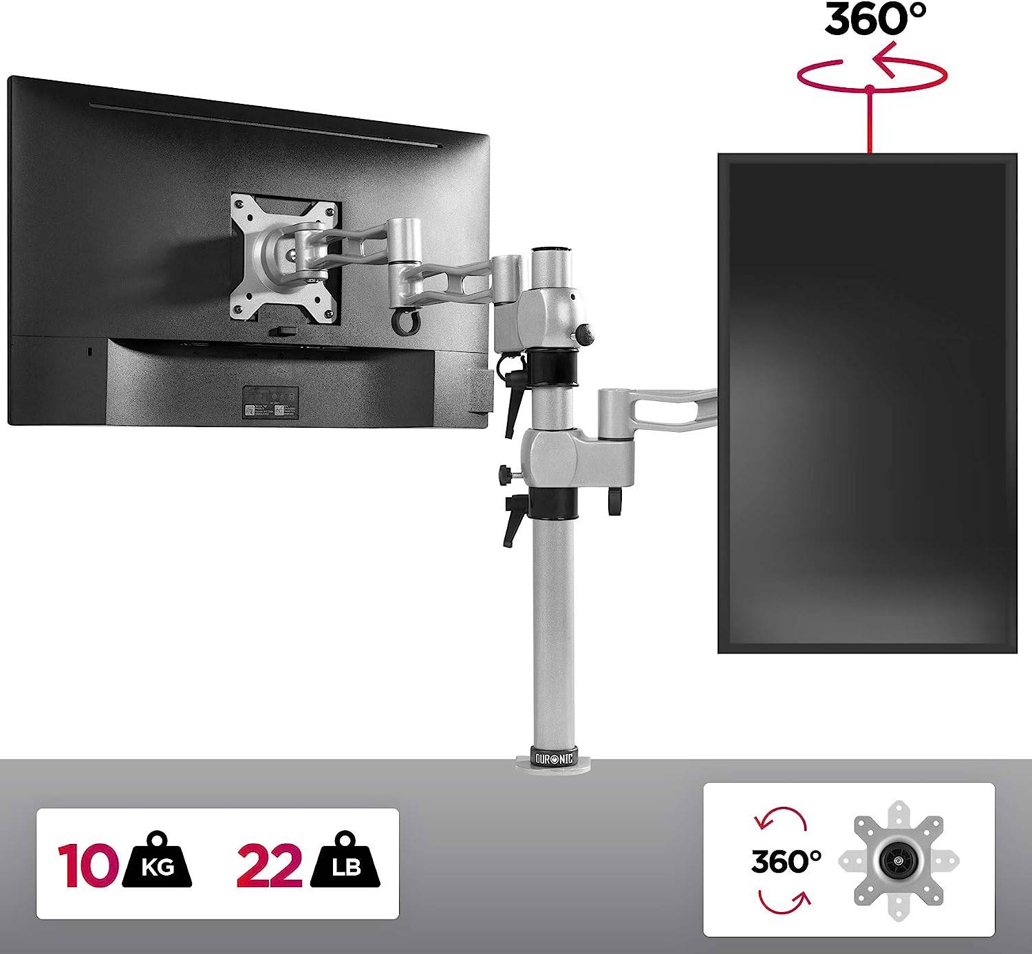 Duronic DM351X3 SR Monitorhalterung für 27" - 10kg Kapazität - Verstellbar in Höhe, Neigung und Drehung - VESA 75/100