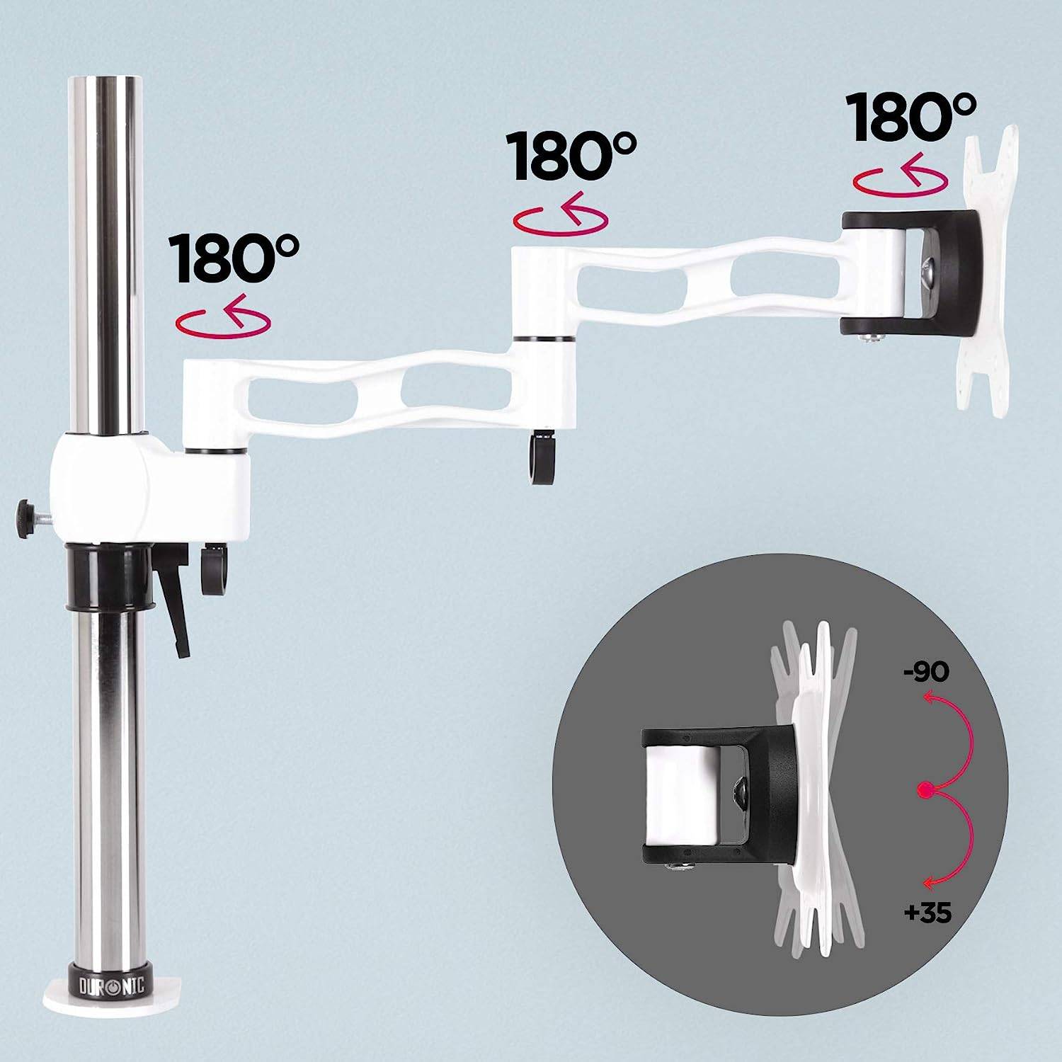 Duronic DM351X3 WE Monitorhalterung für 27" - 10kg Kapazität - Verstellbar in Höhe, Neigung und Drehung - VESA 75/100