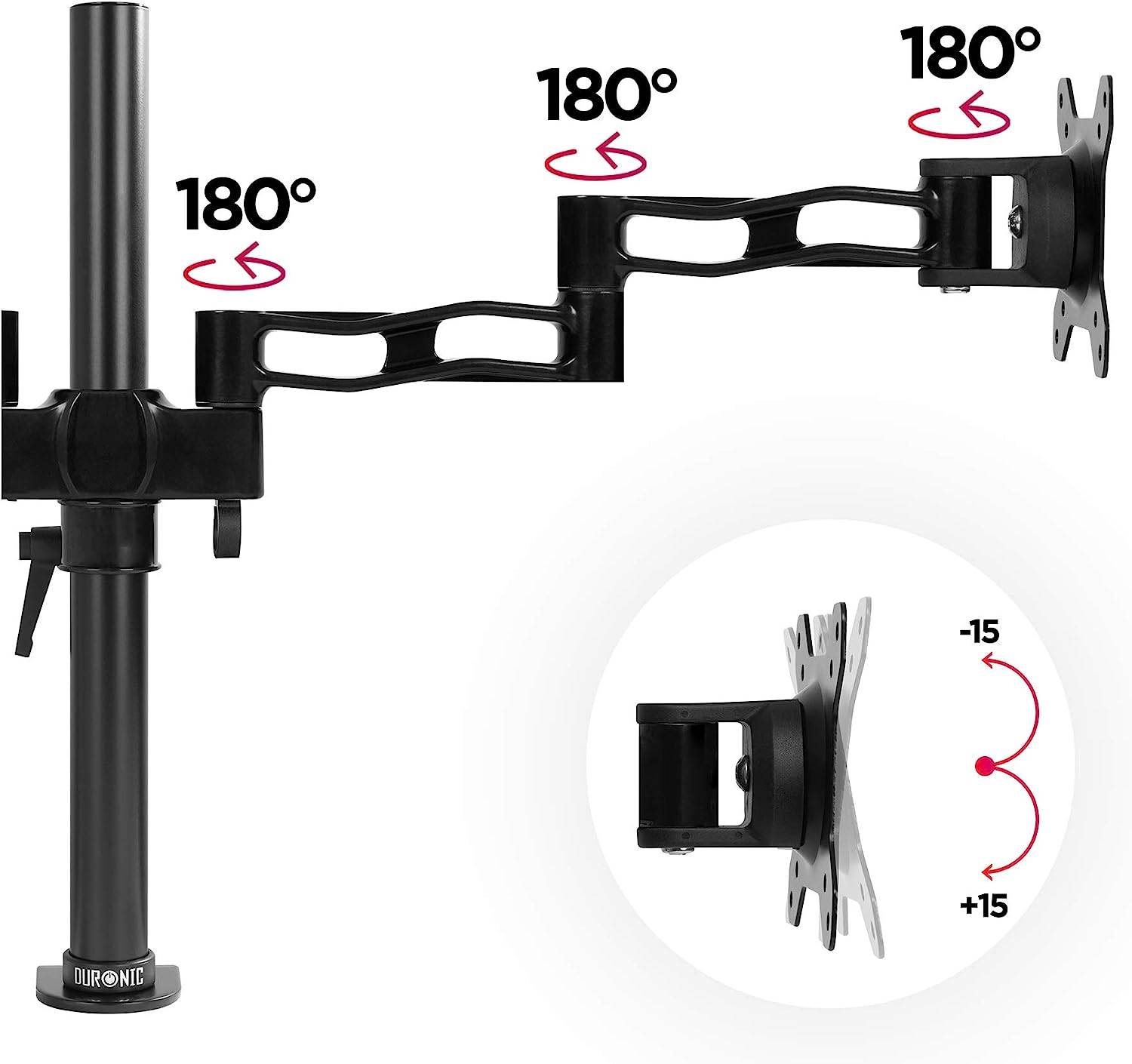 Duronic DM352 BK Monitorhalterung für zwei 27" - 8kg Kapazität - Verstellbar in Höhe, Neigung und Drehung - VESA 75/100