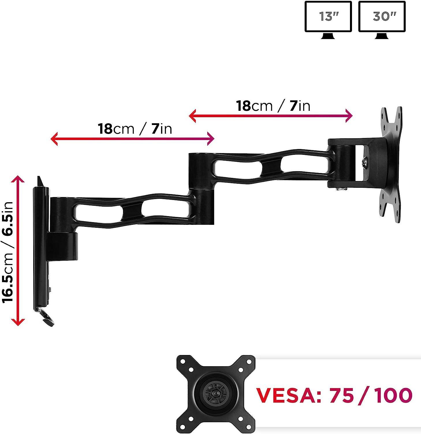 Duronic DM35W1X3 Wandhalter für 30 Zoll Monitor - 20kg Kapazität - Verstellbar in Neigung und Drehung - VESA 75/100