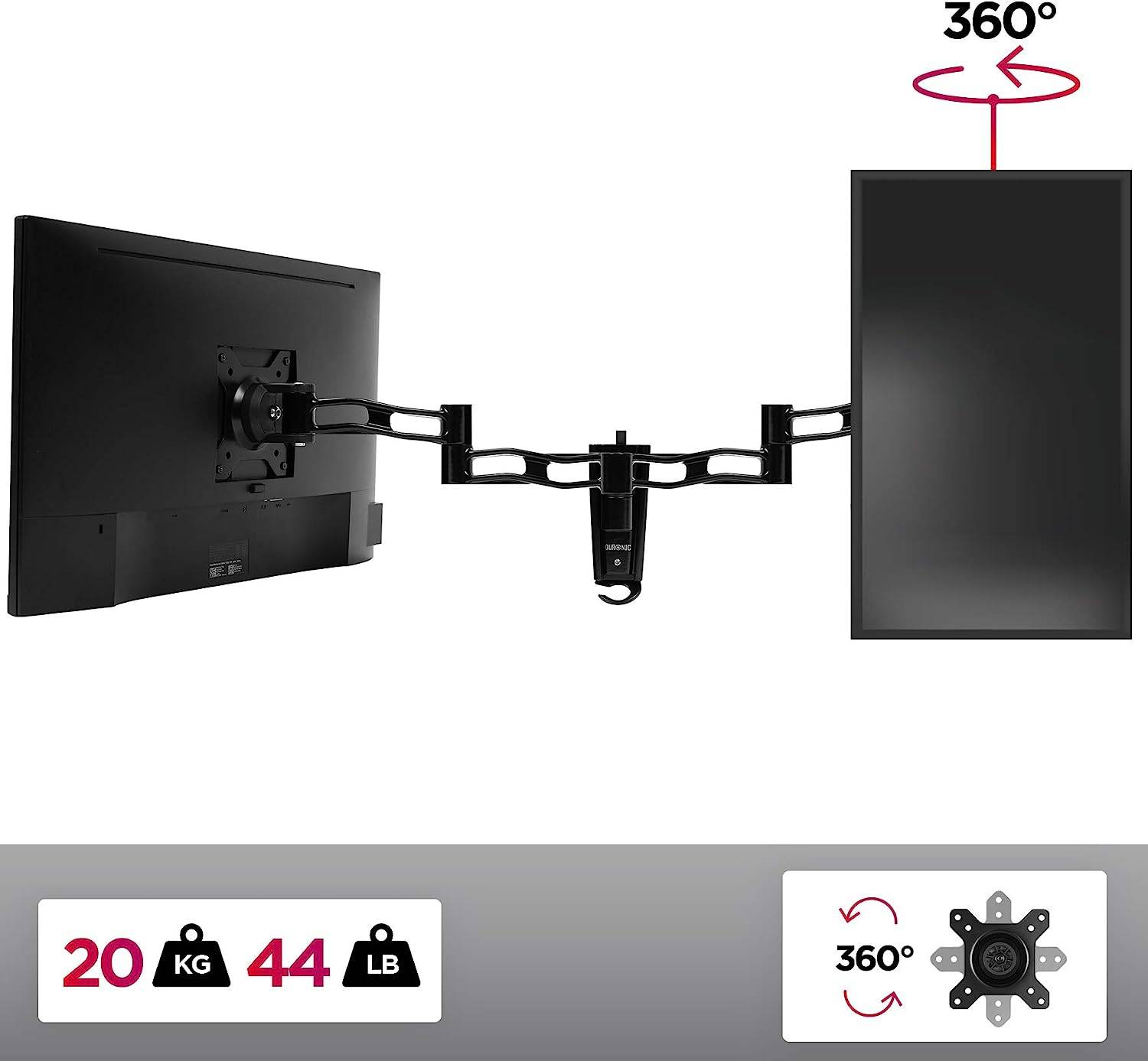 Duronic DM35W1X3 Wandhalter für 30 Zoll Monitor - 20kg Kapazität - Verstellbar in Neigung und Drehung - VESA 75/100