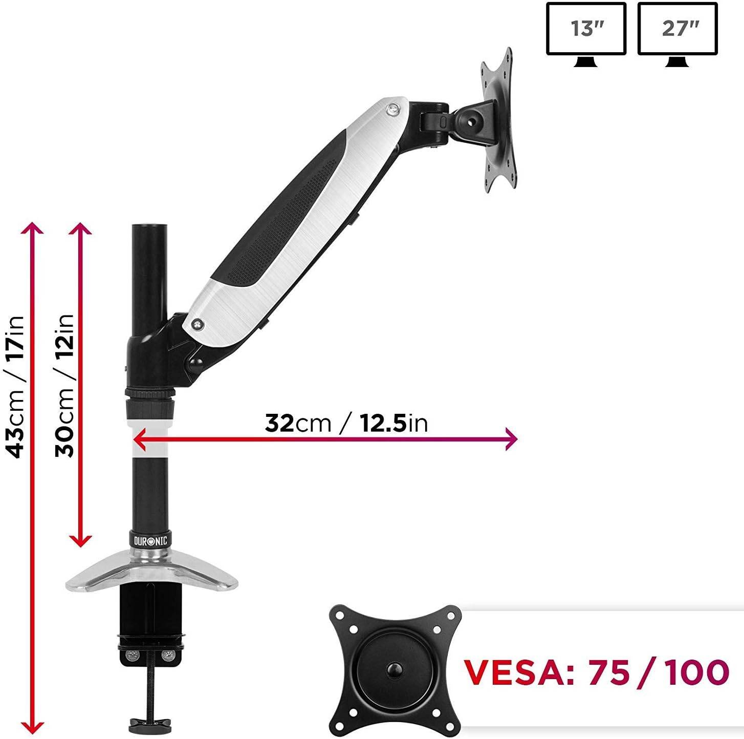 Duronic DM651X1 Monitorhalterung für 27 Zoll - 8kg Kapazität - Verstellbar in Höhe, Neigung und Drehung - VESA 75/100