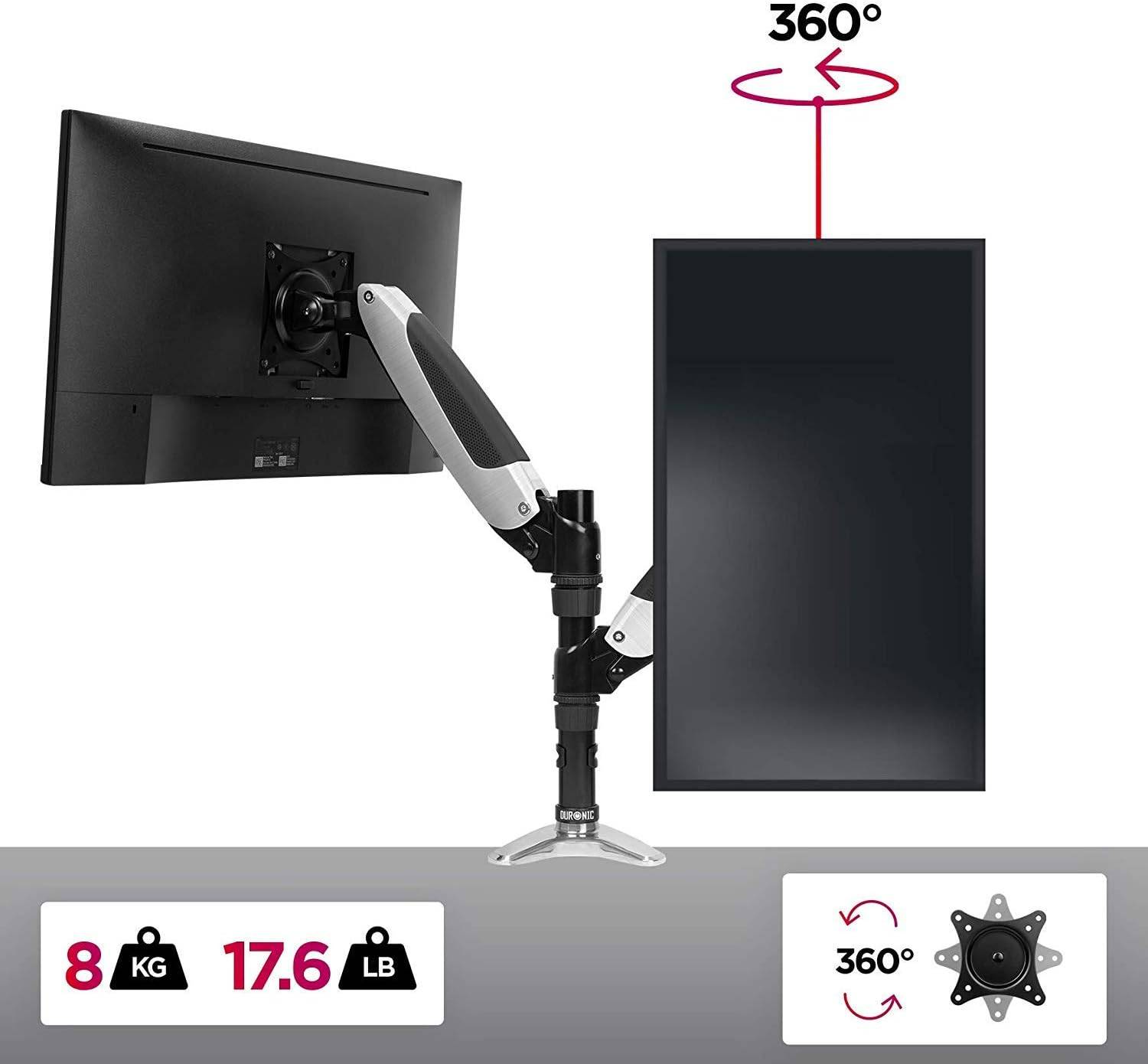 Duronic DM651X1 Monitorhalterung für 27 Zoll - 8kg Kapazität - Verstellbar in Höhe, Neigung und Drehung - VESA 75/100