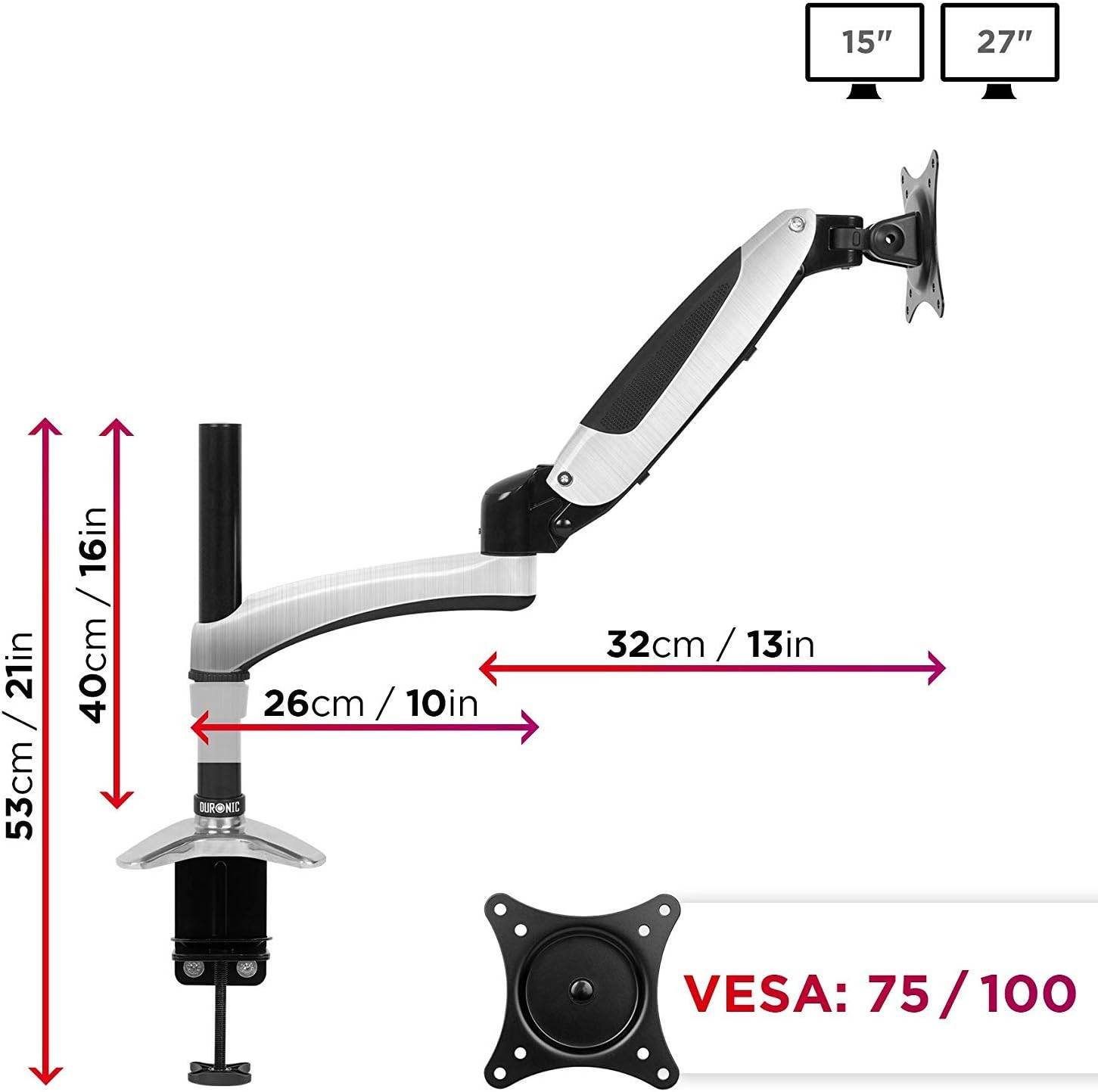 Duronic DM651X2 Monitorhalterung für 27 Zoll - 8kg Kapazität - Verstellbar in Höhe, Neigung und Drehung - VESA 75/100