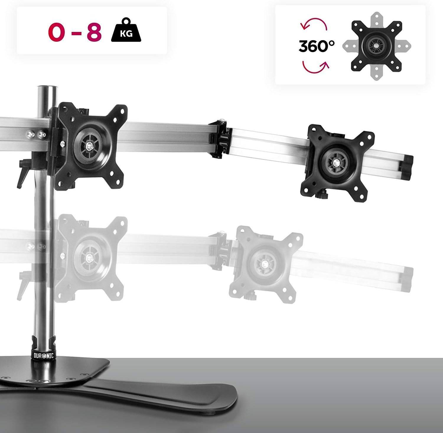 Duronic DM753 Monitorfuß für drei 24 Zoll - 8kg Kapazität - Verstellbar in Höhe, Neigung und Drehung - VESA 75/100