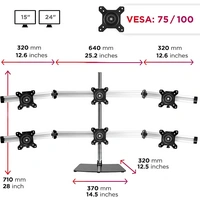 Duronic DM756 Monitorfuß für sechs 24 Zoll - 5kg Kapazität - Verstellbar in Höhe, Neigung und Drehung - VESA 75/100 Duronic DM756 Monitorfuß für sechs 24 Zoll - 5kg Kapazität - Verstellbar in Höhe, Neigung und Drehung - VESA 75/100