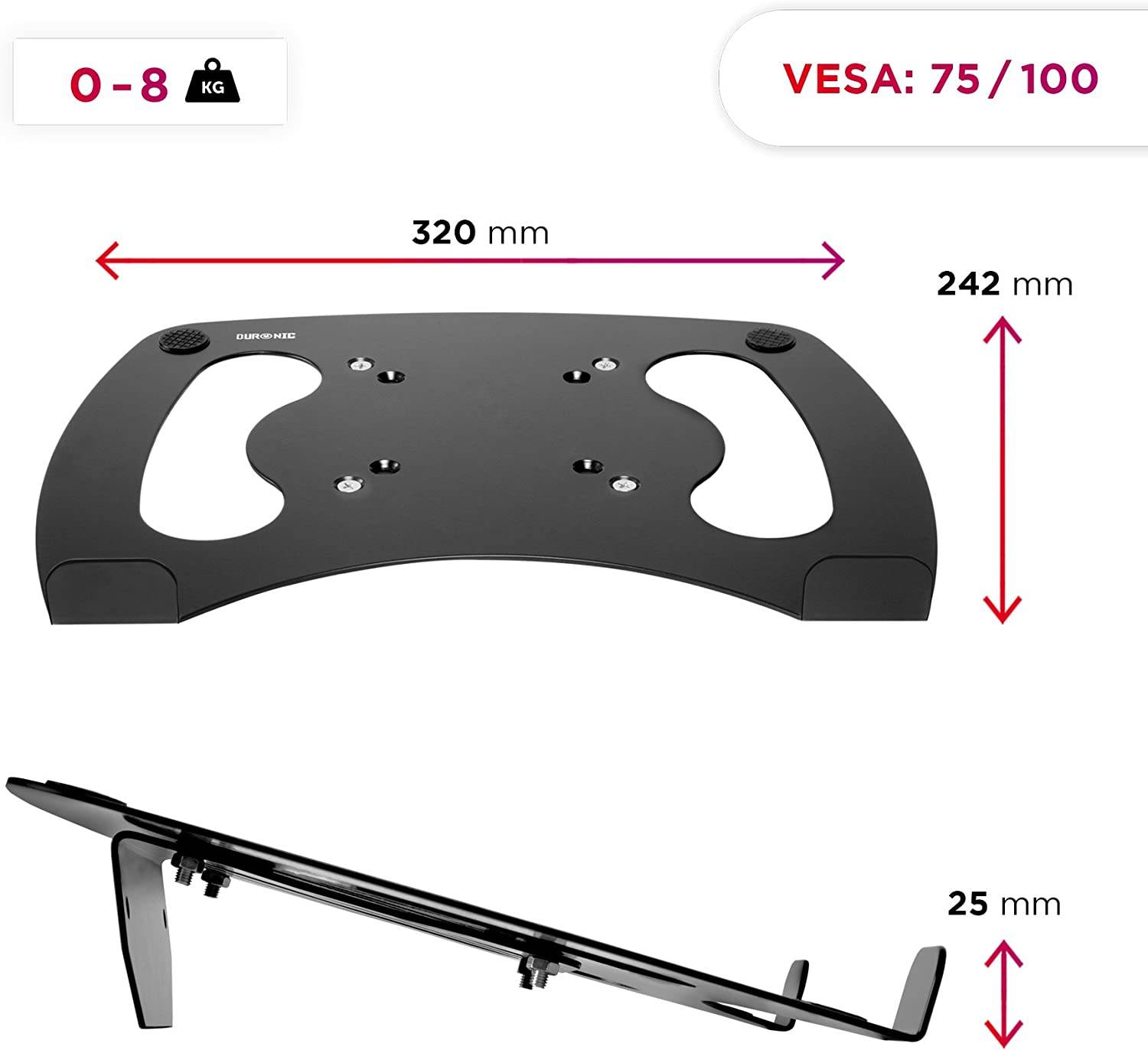 Duronic DML1 BK Laptophalterung - Fläche 32x24,2cm - Belastbarkeit 8kg - Laptopständer für Monitorhalter - VESA Standard